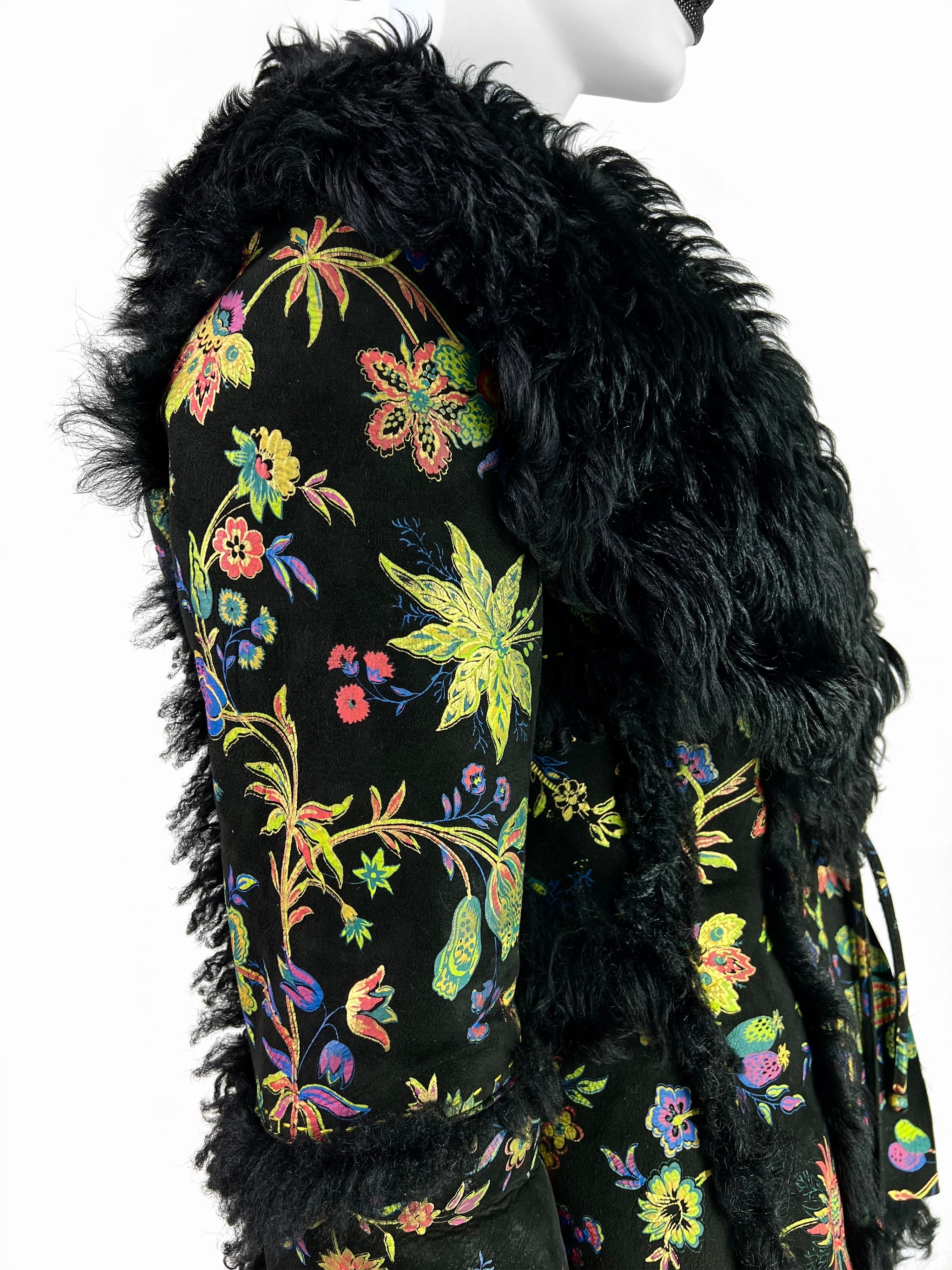 Roberto Cavalli Fall 1999 Hand-painted Flower Shearling Jacket For Sale 2