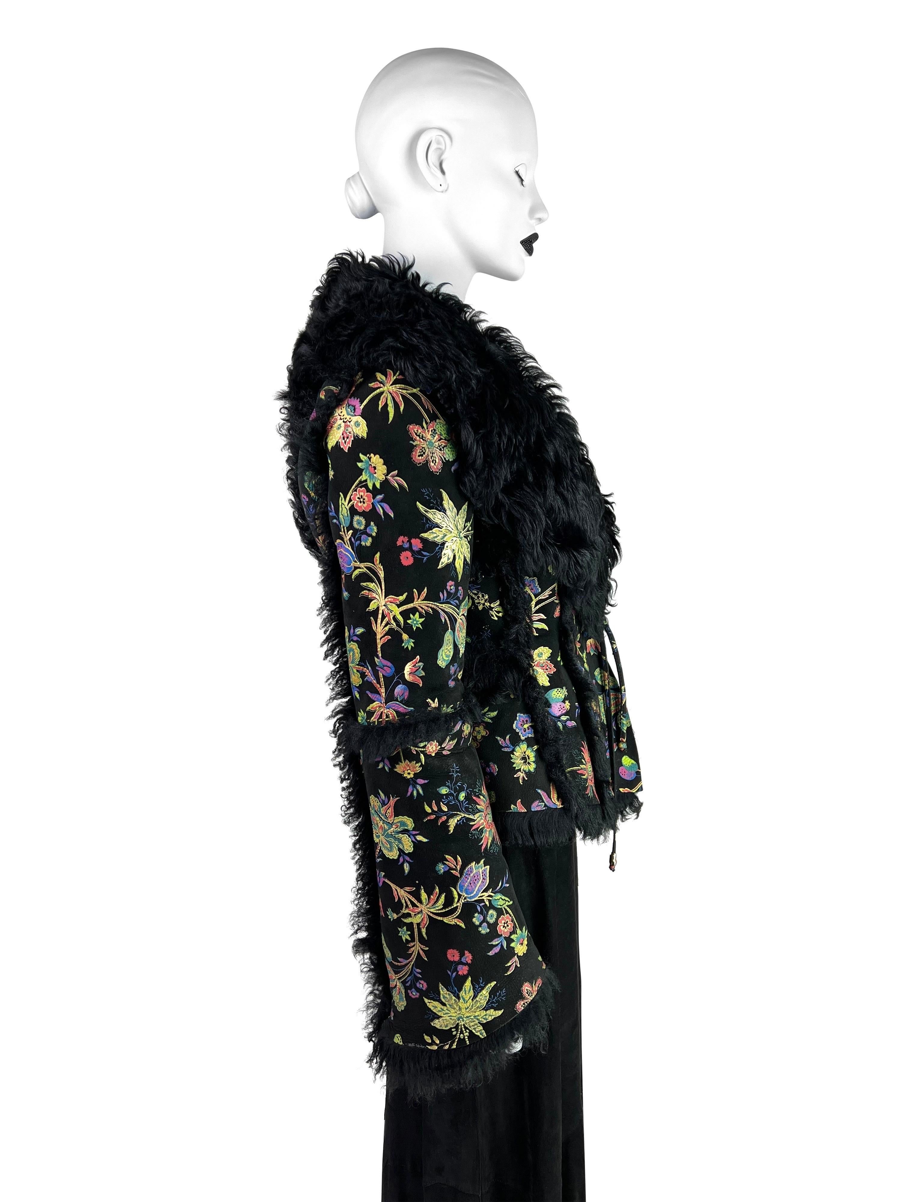 Roberto Cavalli Fall 1999 Hand-painted Flower Shearling Jacket For Sale 3
