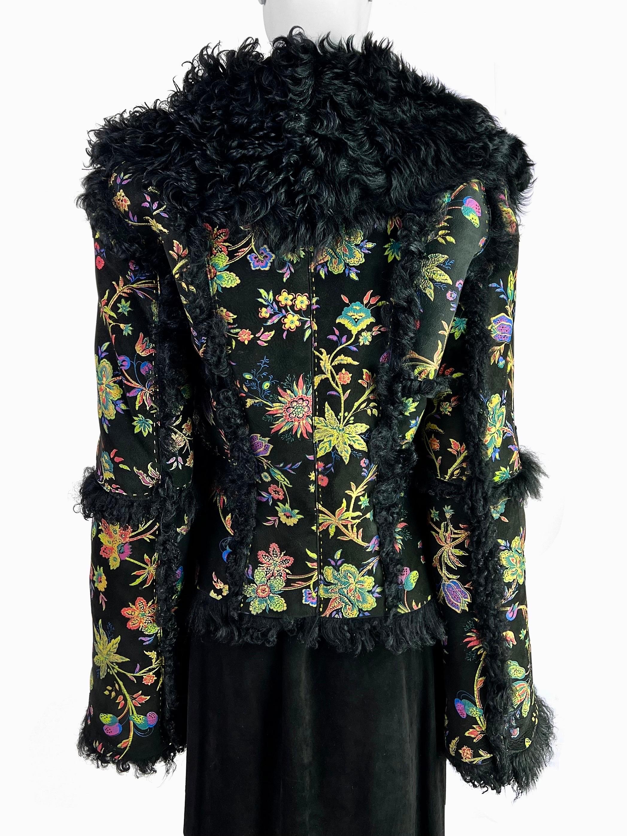 Roberto Cavalli Fall 1999 Hand-painted Flower Shearling Jacket For Sale 4