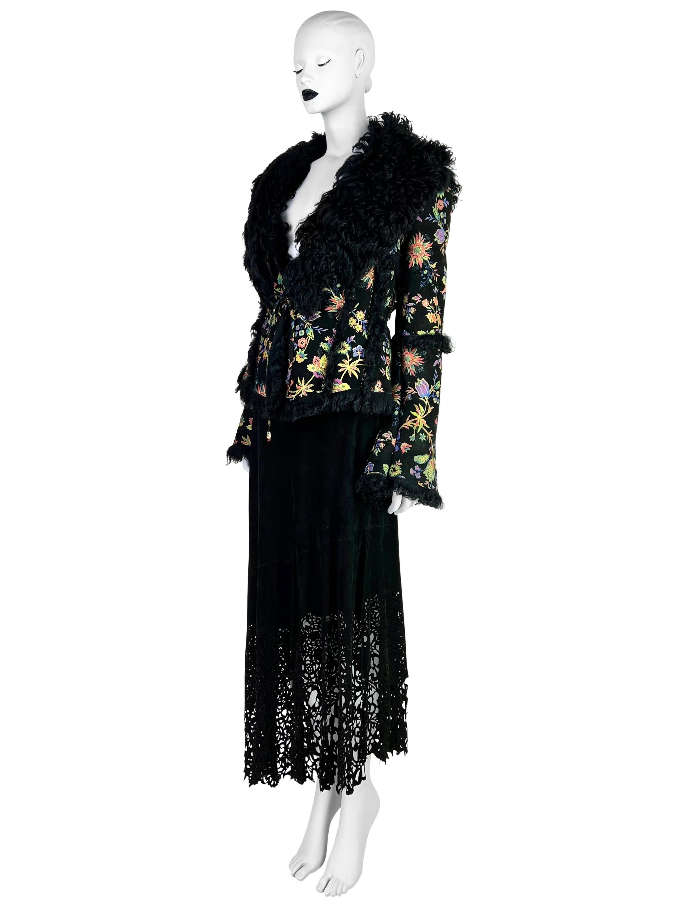 Roberto Cavalli Fall 1999 Hand-painted Flower Shearling Jacket For Sale 5