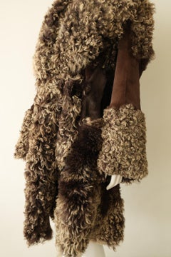 Roberto Cavalli Fall 1999 Mongolian Lamb Fur and Leather Coat in Brown