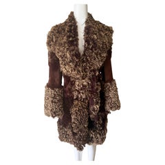 Roberto Cavalli Cappotto in pelliccia di agnello mongolo e pelle marrone Autunno 1999