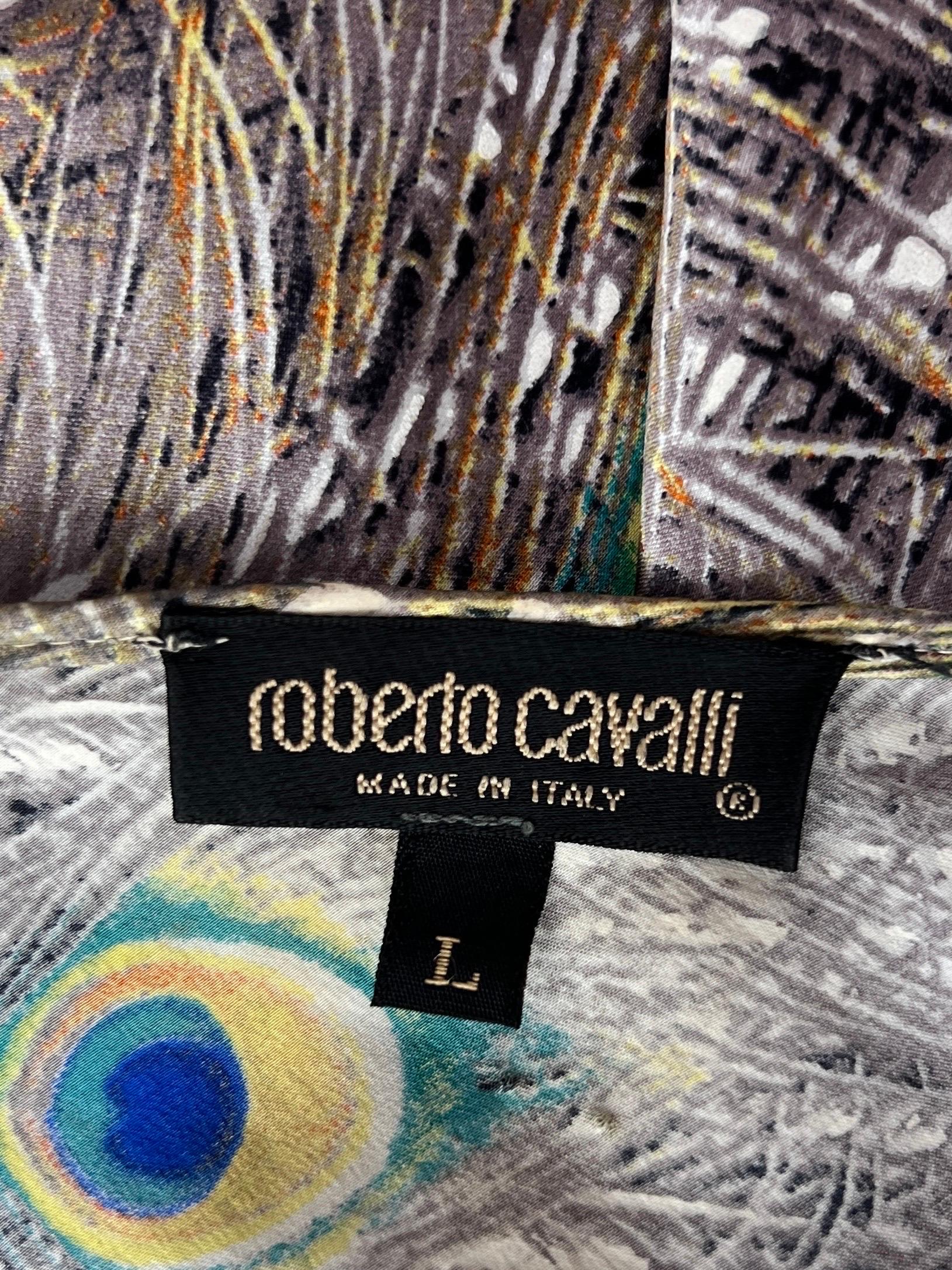 Roberto Cavalli Fall 1999 Peacock Print Bias Cut Silk Gown  For Sale 5