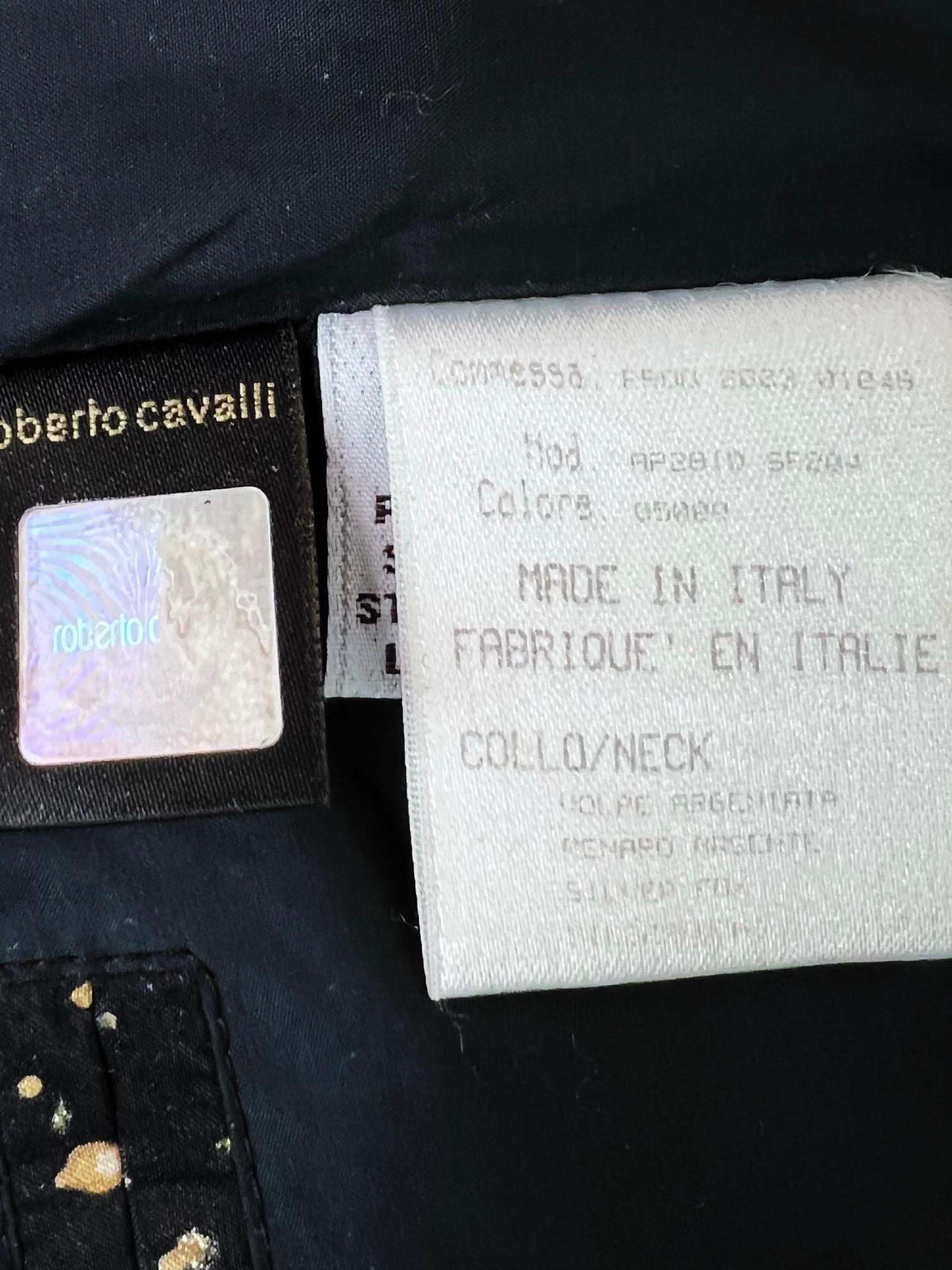Women's Roberto Cavalli Fall 2003 Constellation Silk Puffer Jacket with Fox Fur