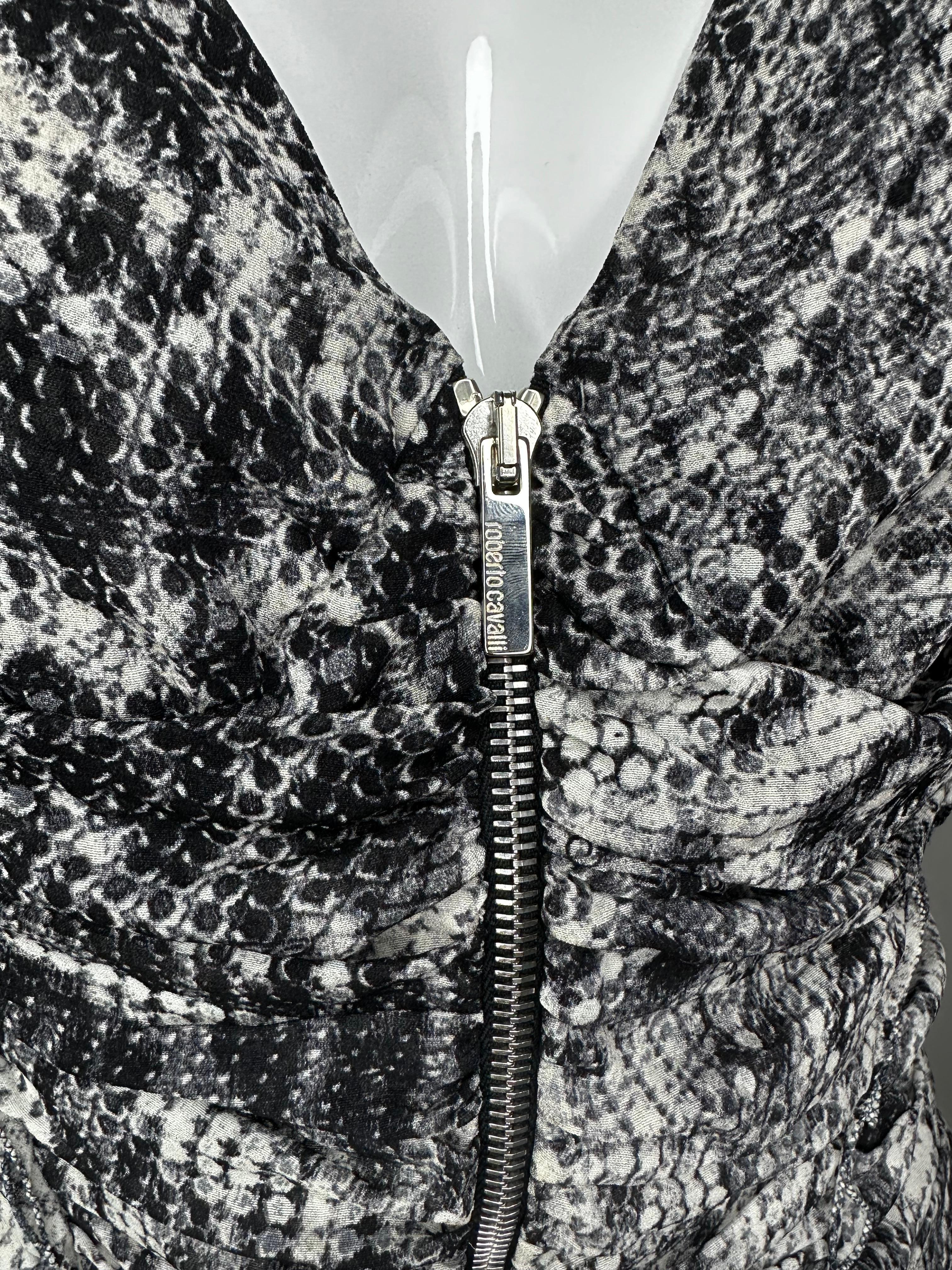 Roberto Cavalli Fall 2003 silk corset style silver zip up jacket 1