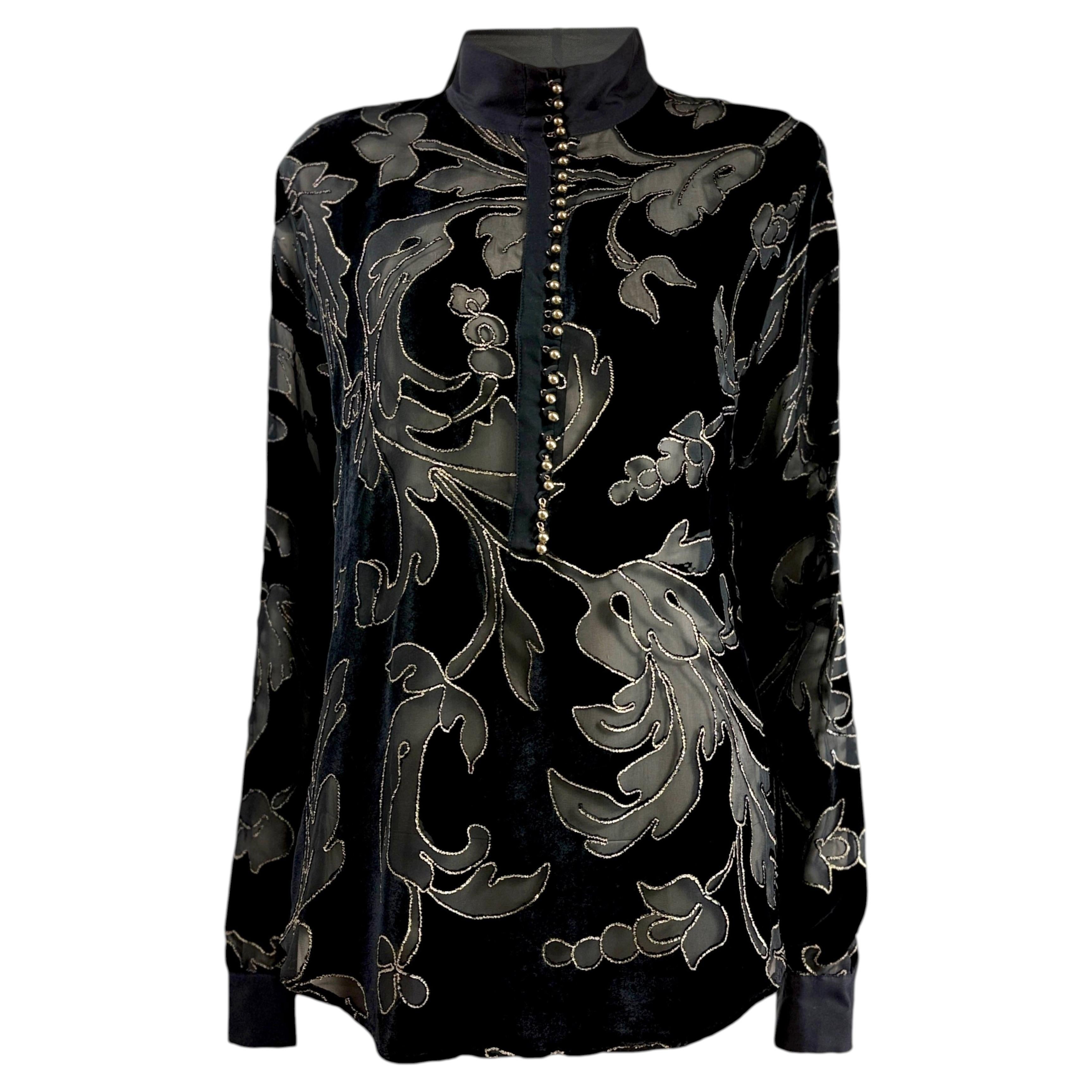 Roberto Cavalli Autunno 2004 Camicetta in velluto dévoré nero oro