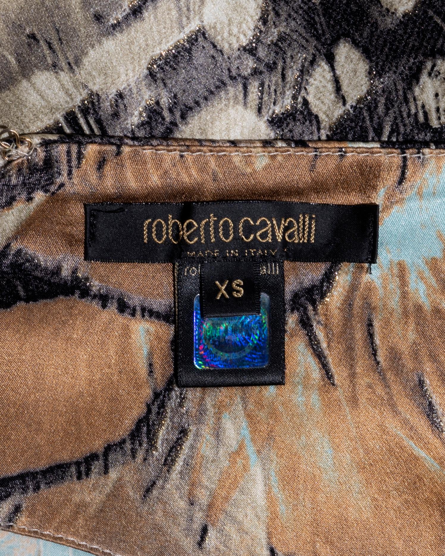 Roberto Cavalli feather print bias-cut silk evening dress and scarf, ss 2004 7