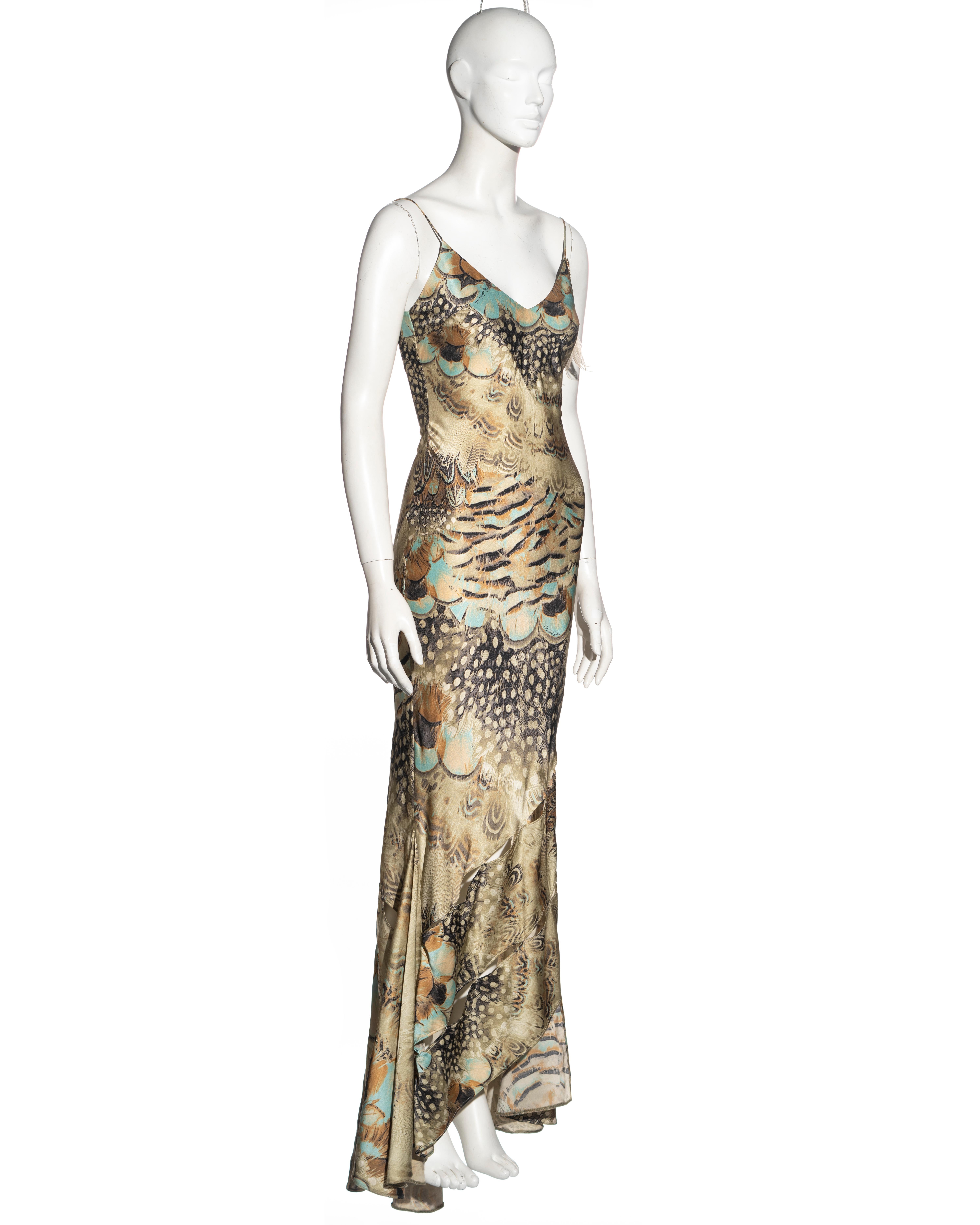 Women's Roberto Cavalli feather print bias-cut silk evening dress and scarf, ss 2004