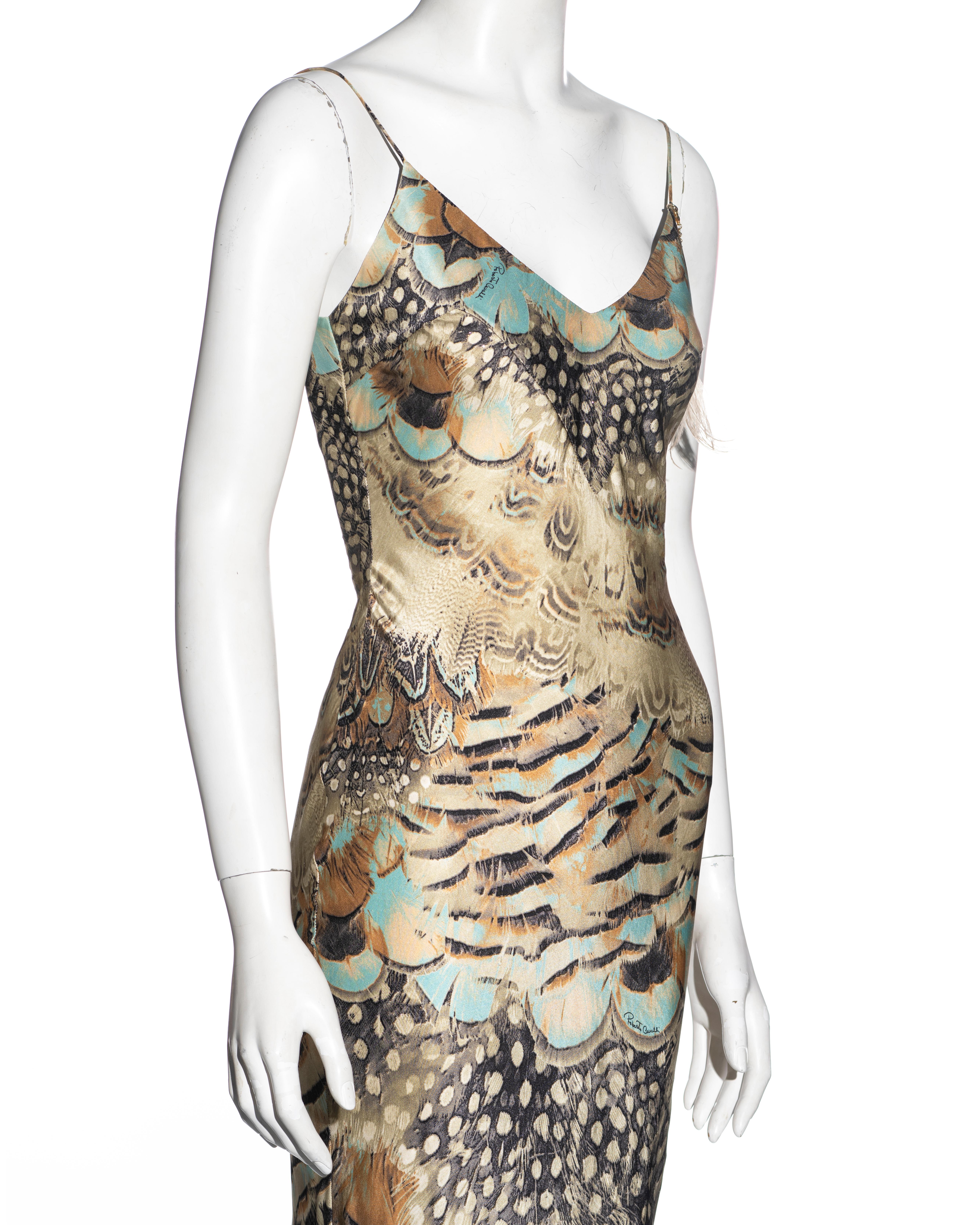 Roberto Cavalli feather print bias-cut silk evening dress and scarf, ss 2004 1