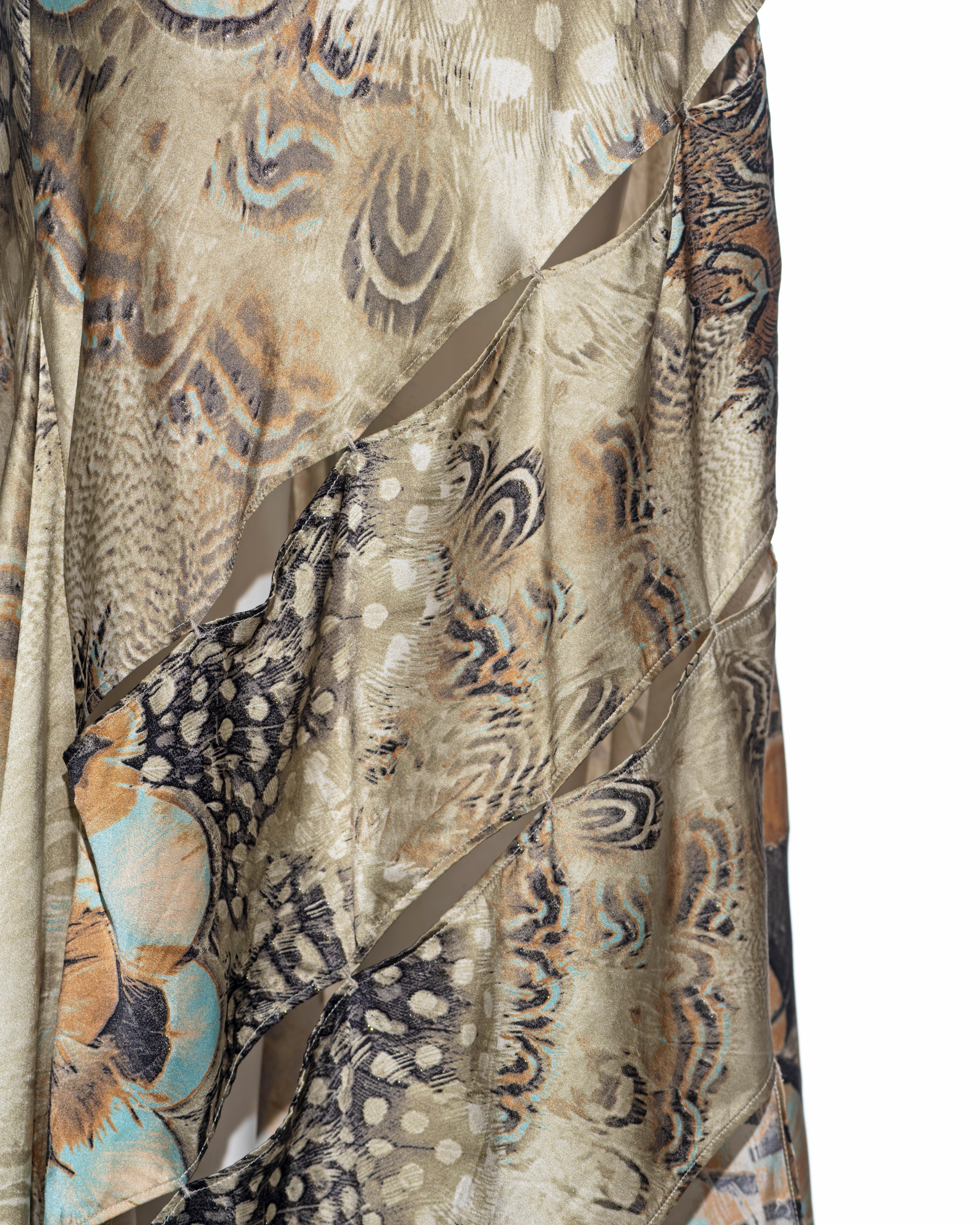 Roberto Cavalli feather print bias-cut silk evening dress and scarf, ss 2004 3