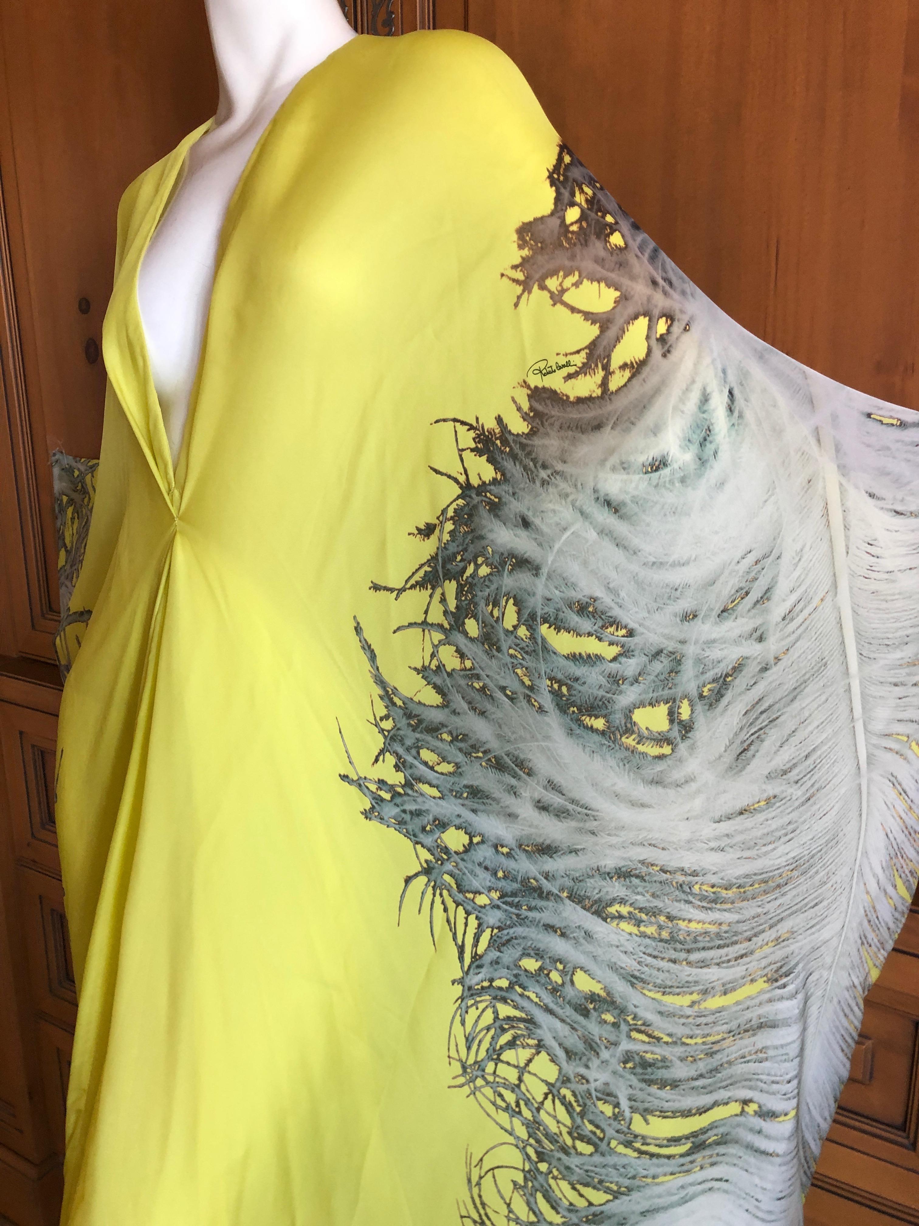 Women's Roberto Cavalli Feather Print Yellow Silk Caftan Dress  For Sale