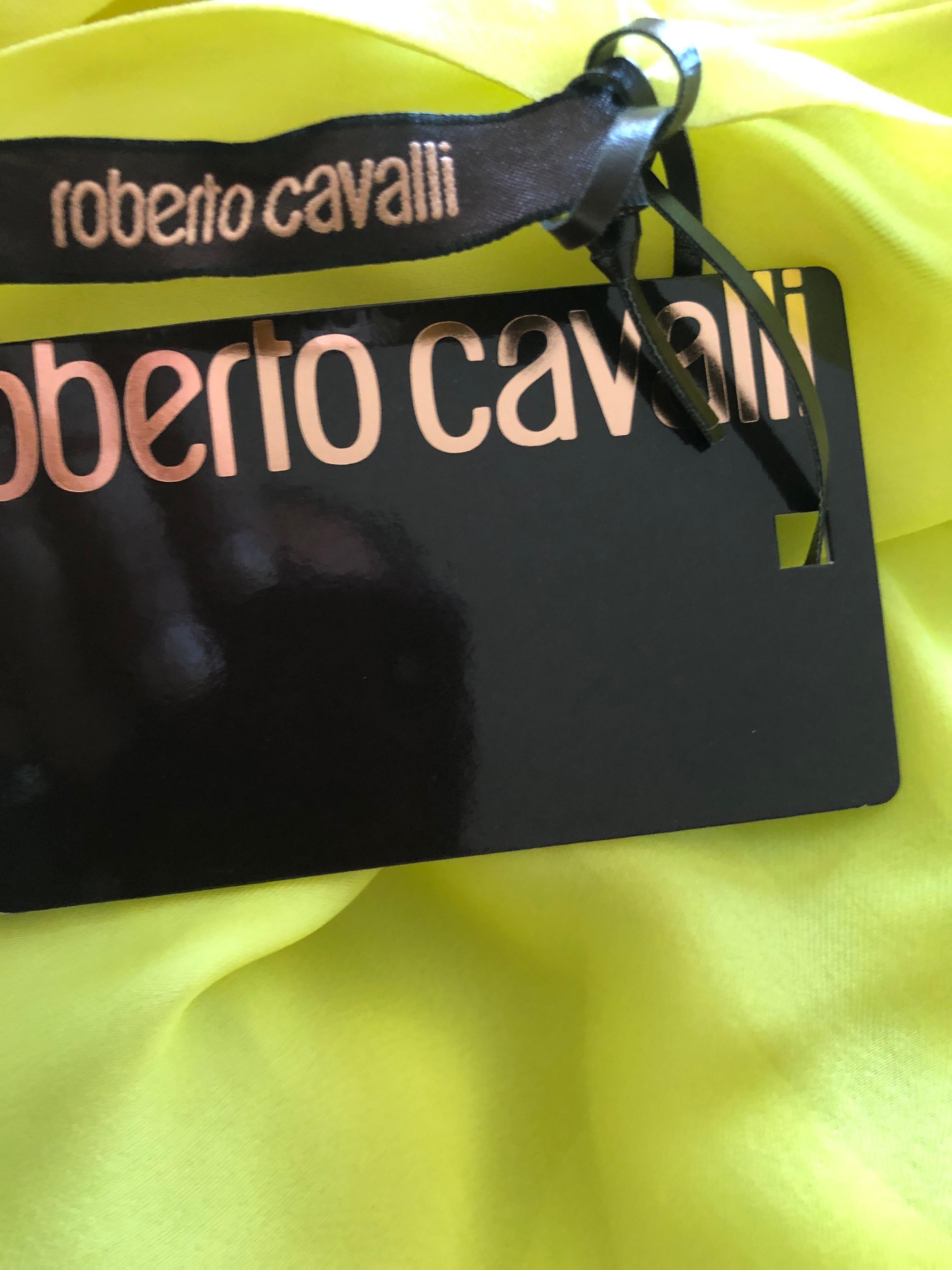 Roberto Cavalli Feather Print Yellow Silk Caftan Dress New with Tags 5