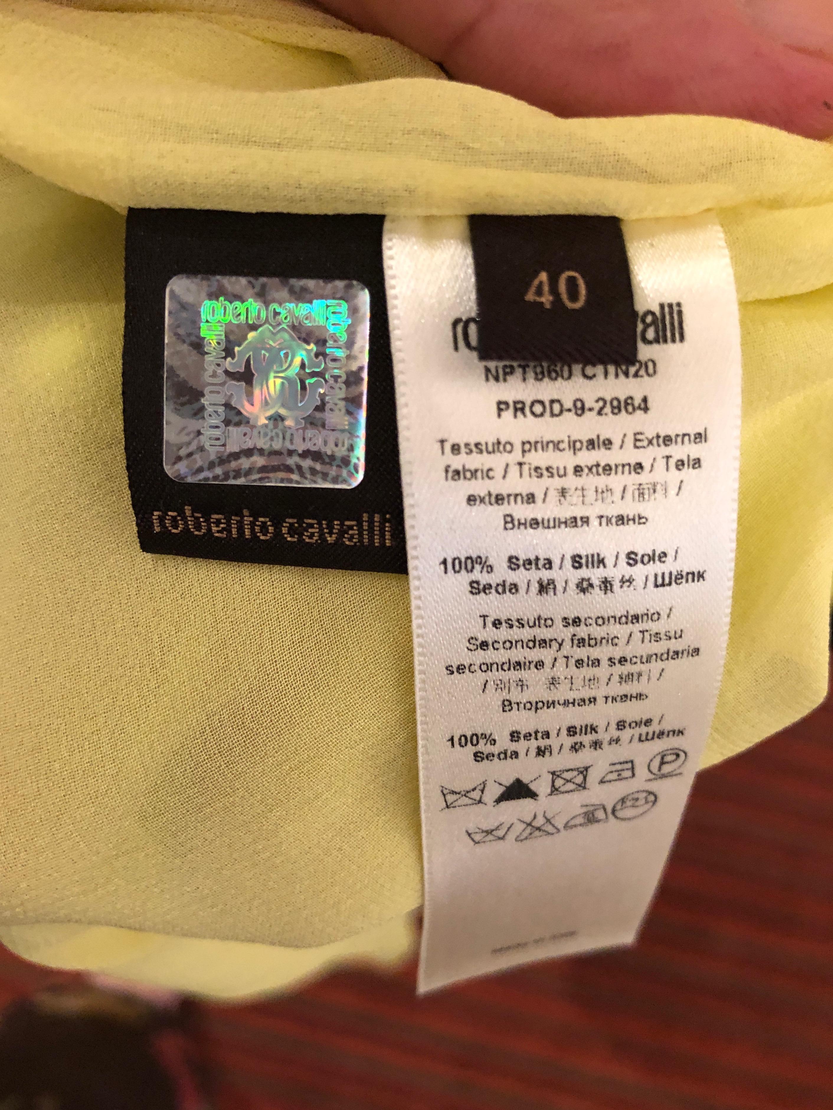 Roberto Cavalli Feather Print Yellow Silk Caftan Dress New with Tags 6