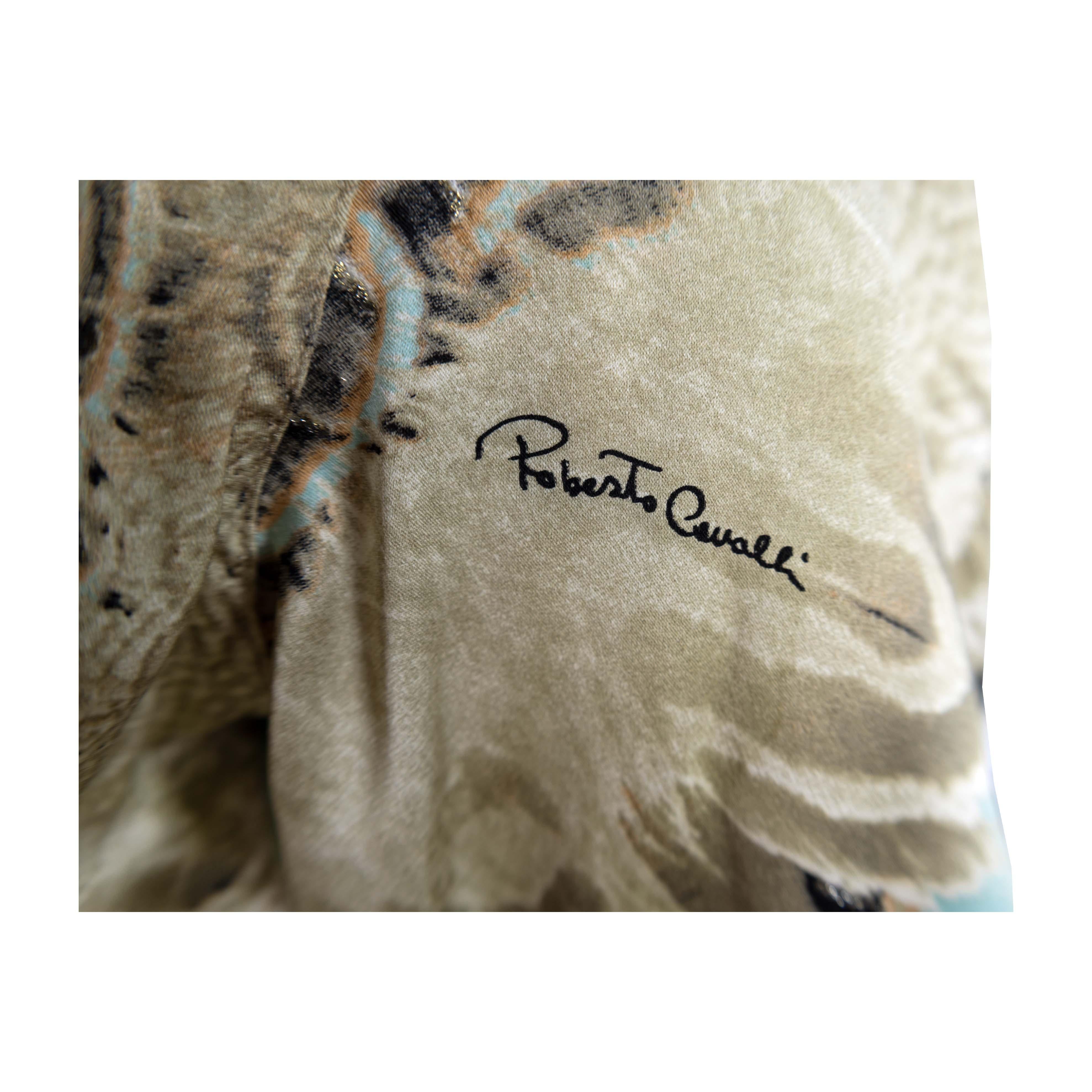Roberto Cavalli Feather Printed Silk Blouse - '00s For Sale 2