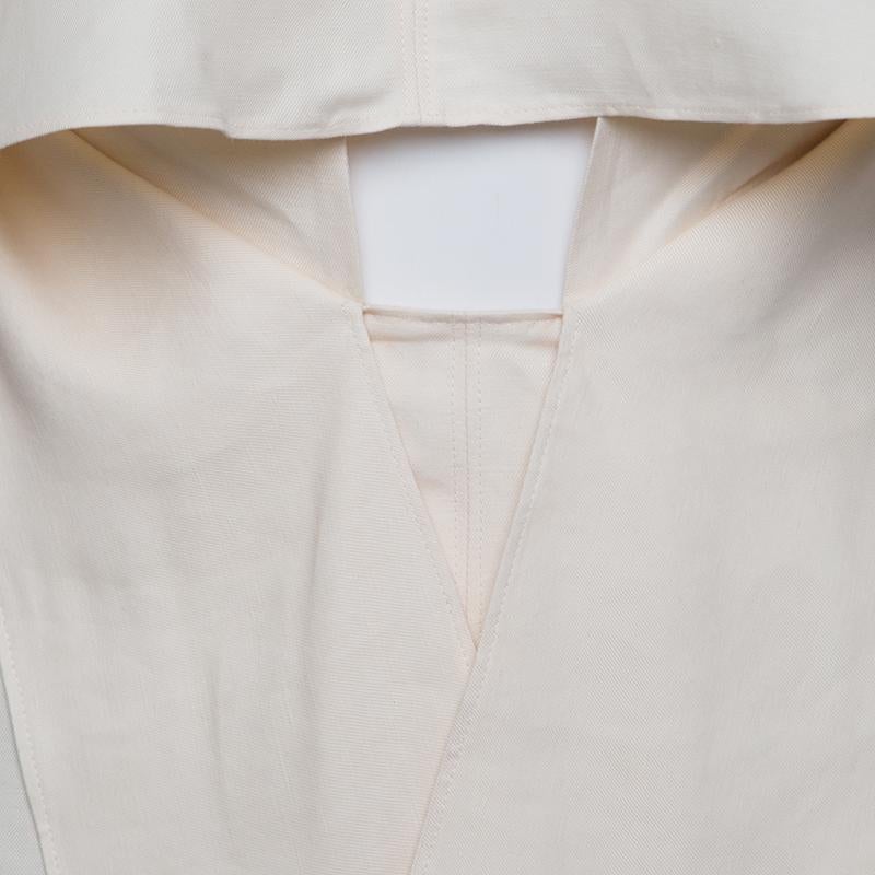 Women's Roberto Cavalli Firenze Beige Linen Ruffled Front Tie Detail Sleeveless Top L