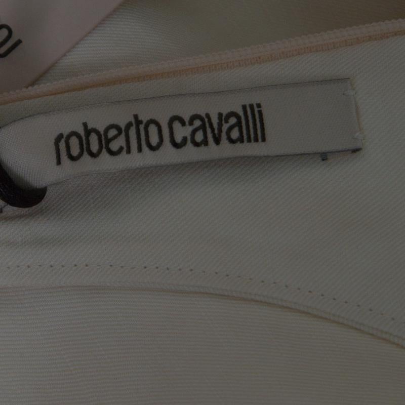Roberto Cavalli Firenze Beige Linen Ruffled Front Tie Detail Sleeveless Top L 1