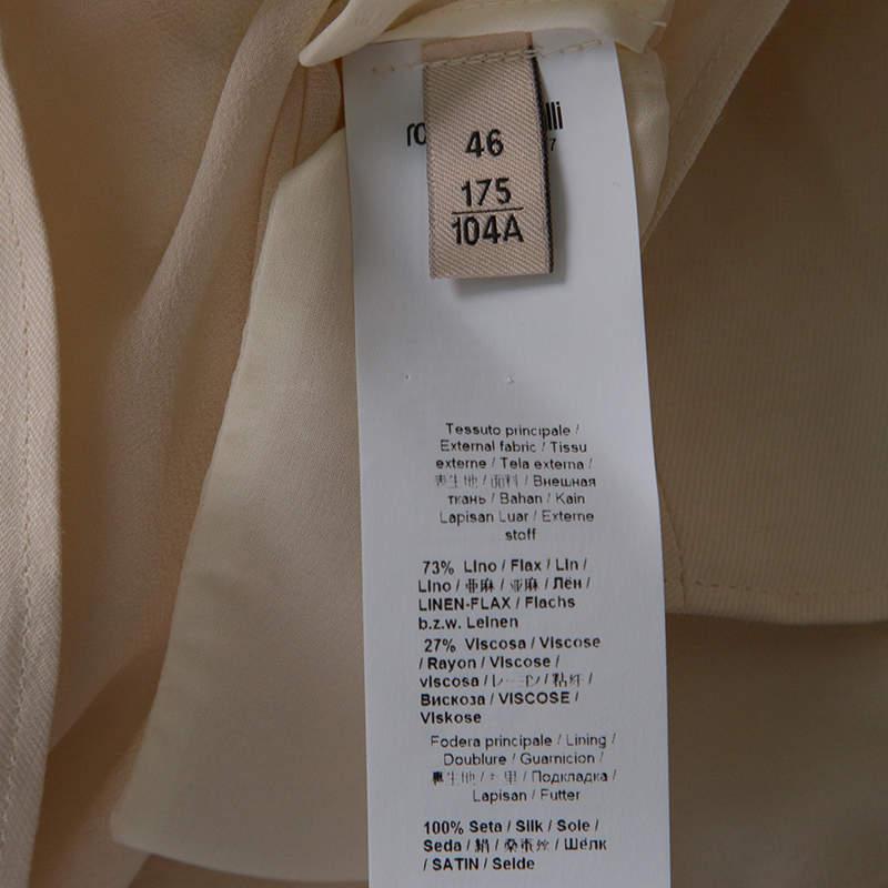 Roberto Cavalli Firenze Beige Linen Ruffled Front Tie Detail Sleeveless Top L 2
