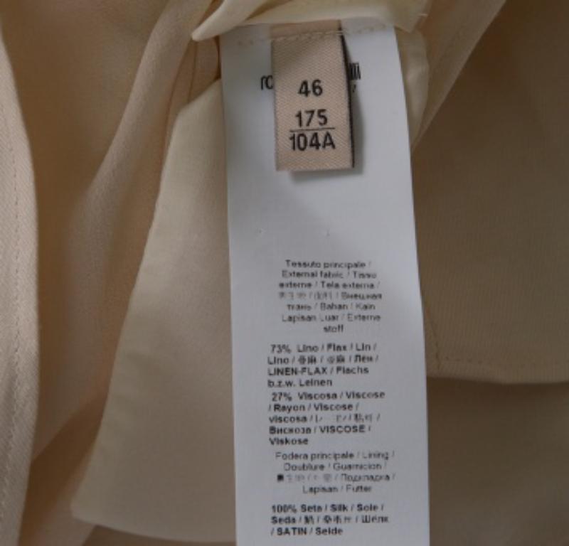 Roberto Cavalli Firenze Beige Linen Ruffled Front Tie Detail Sleeveless Top L en vente 2