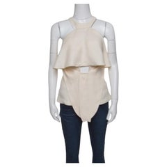 Roberto Cavalli Firenze Beige Linen Ruffled Front Tie Detail Sleeveless Top L