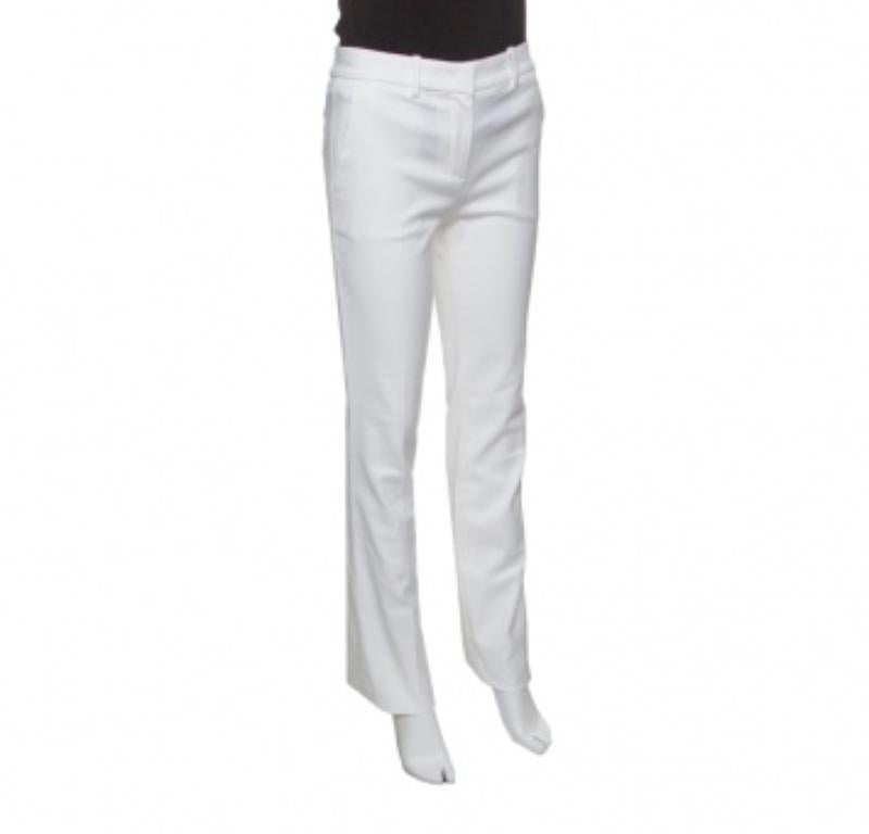 Gris Roberto Cavalli Firenze - Pantalon droit ajusté à taille haute en coton blanc M en vente
