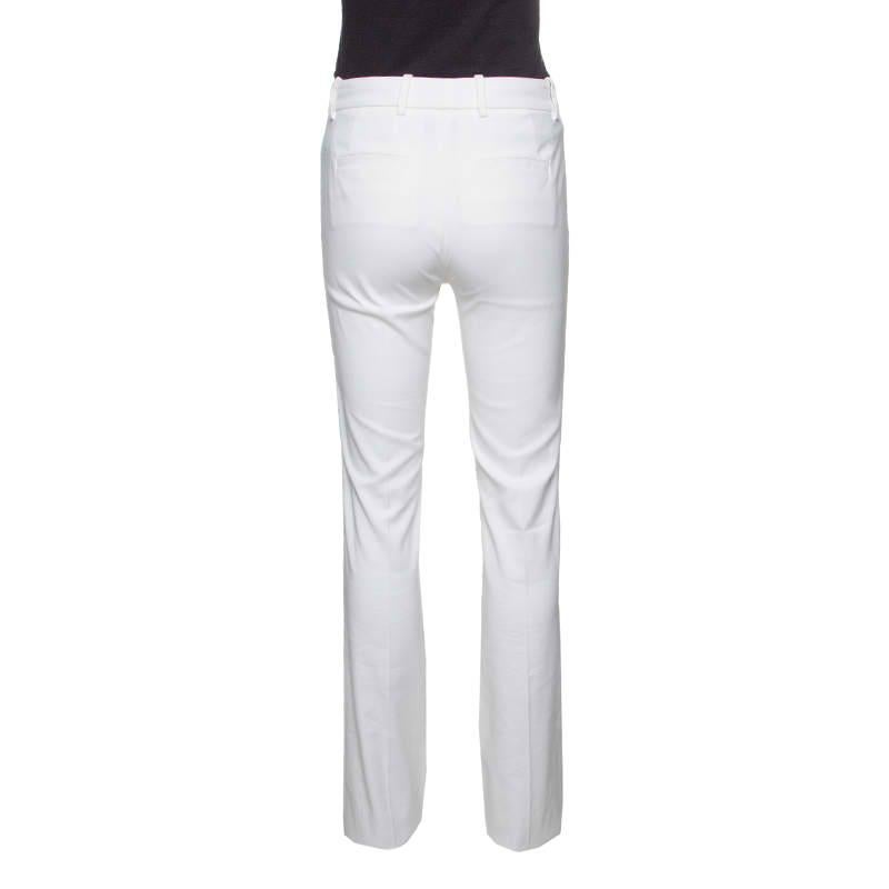 Gray Roberto Cavalli Firenze White Cotton High Waist Straight Fit Pants M