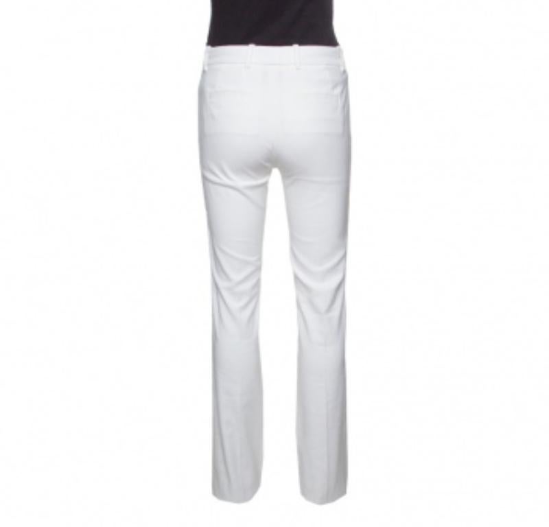 Roberto Cavalli Firenze - Pantalon droit ajusté à taille haute en coton blanc M Bon état - En vente à Dubai, Al Qouz 2
