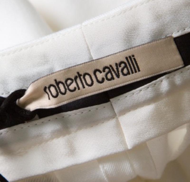 Roberto Cavalli Firenze - Pantalon droit ajusté à taille haute en coton blanc M Pour femmes en vente