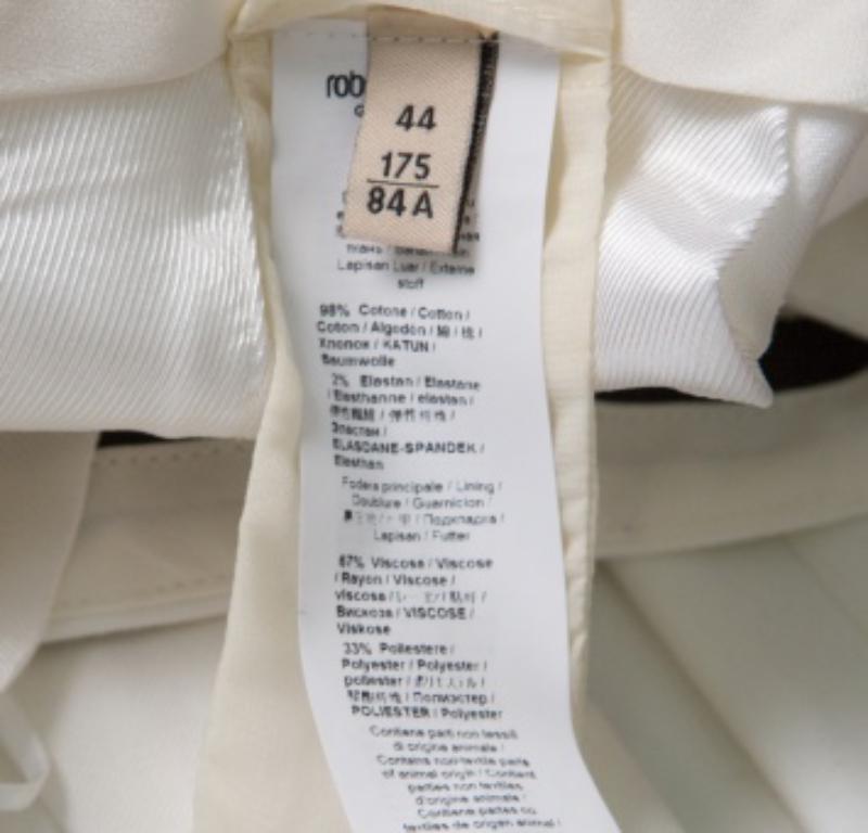 Roberto Cavalli Firenze - Pantalon droit ajusté à taille haute en coton blanc M en vente 1