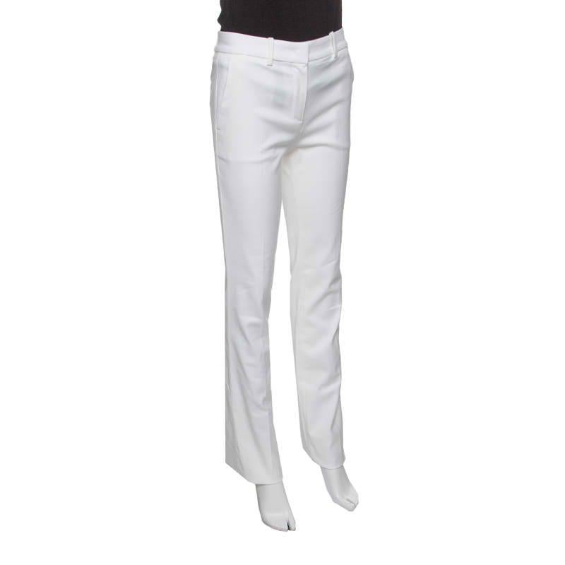 Gray Roberto Cavalli Firenze White Cotton High Waist Straight Fit Pants S