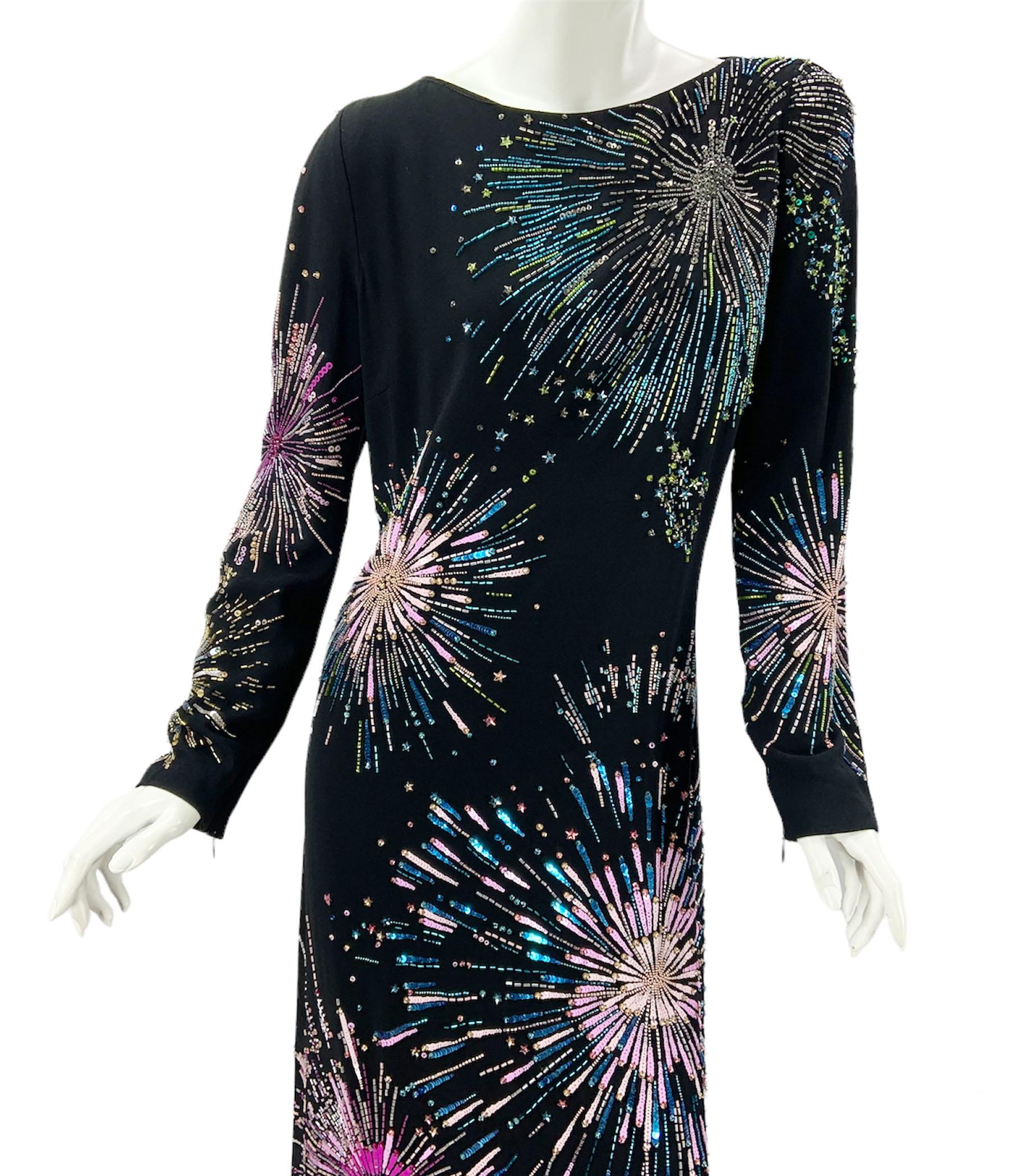 Roberto Cavalli *Firework* Fully Embellished Black Dress Gown It 46 - US 10/12 For Sale 1