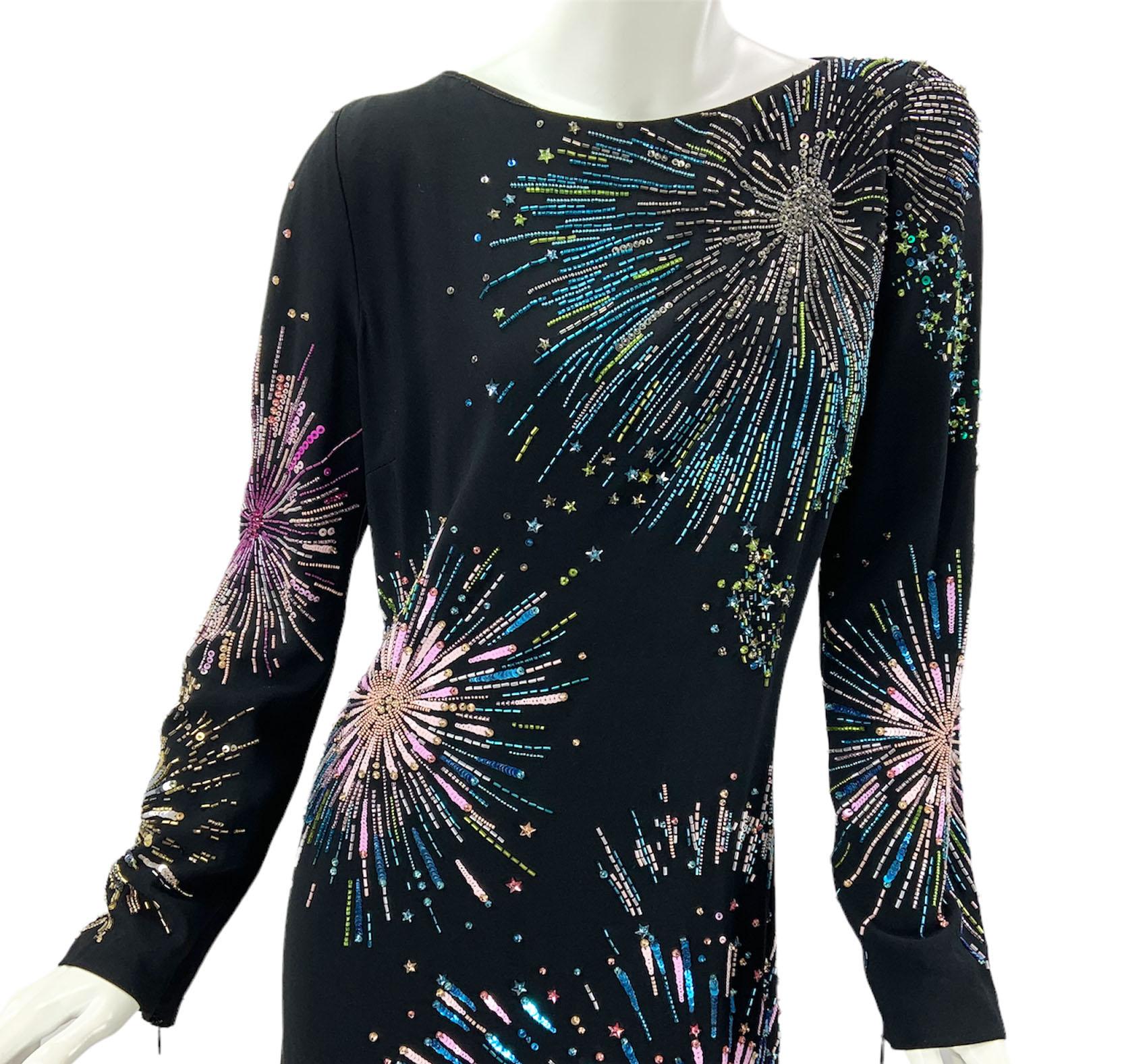 Roberto Cavalli *Firework* Fully Embellished Black Dress Gown It 46 - US 10/12 For Sale 3