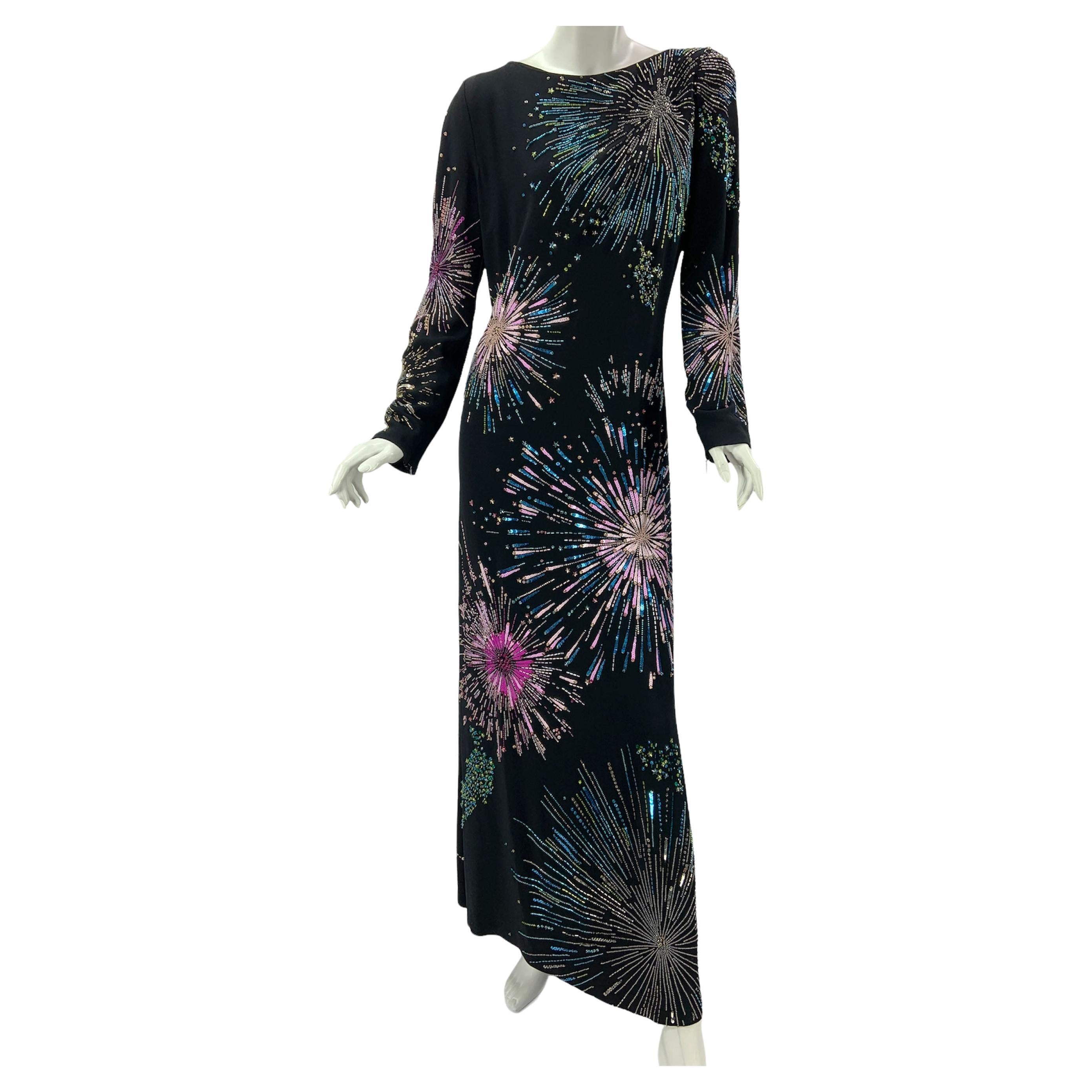 Roberto Cavalli *Firework* Fully Embellished Black Dress Gown It 46 - US 10/12 For Sale