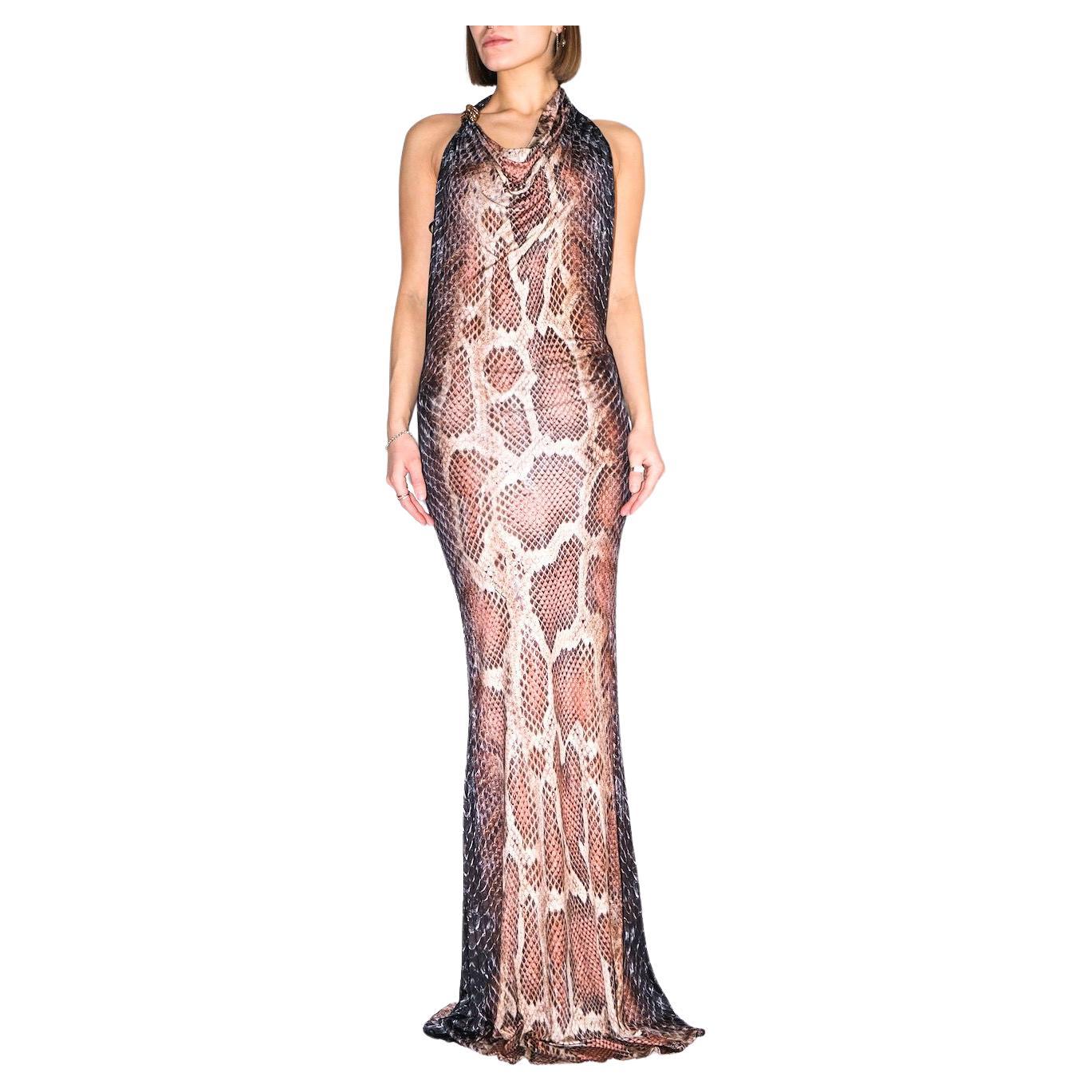  Roberto Cavalli Floor-length dress with snake print sz EU 42