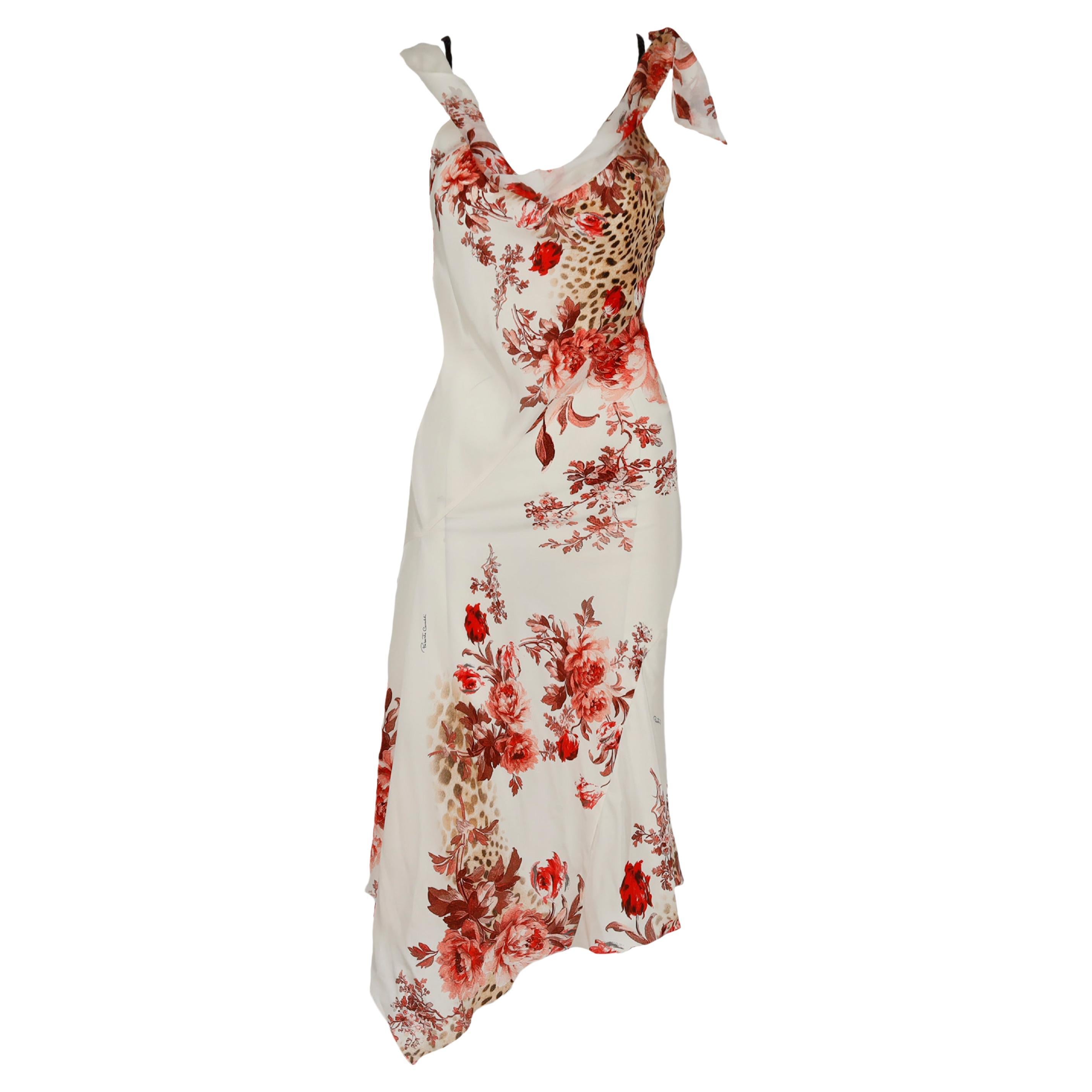 Roberto Cavalli Floral and Leopard Print Braided Strap Dress  For Sale
