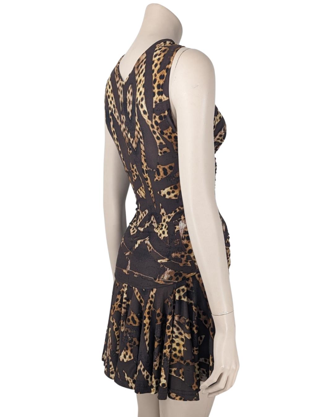 Roberto Cavalli Floral Graphic and Animal Halter Mini Dress In Good Condition For Sale In GOUVIEUX, FR
