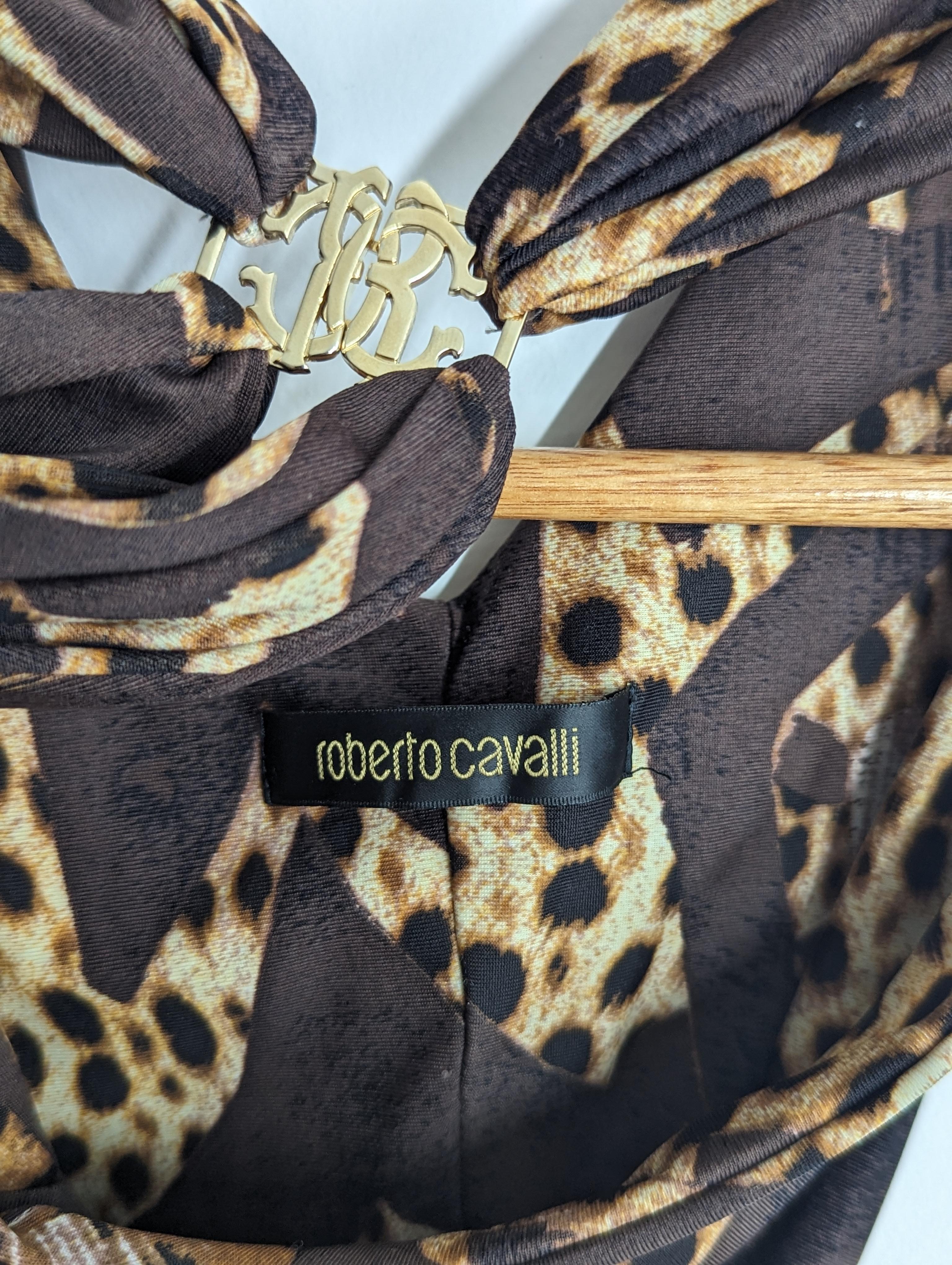 Roberto Cavalli Floral Graphic and Animal Halter Mini Dress For Sale 5