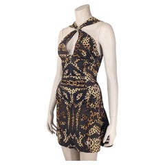 Roberto Cavalli Floral Graphic and Animal Halter Mini Dress