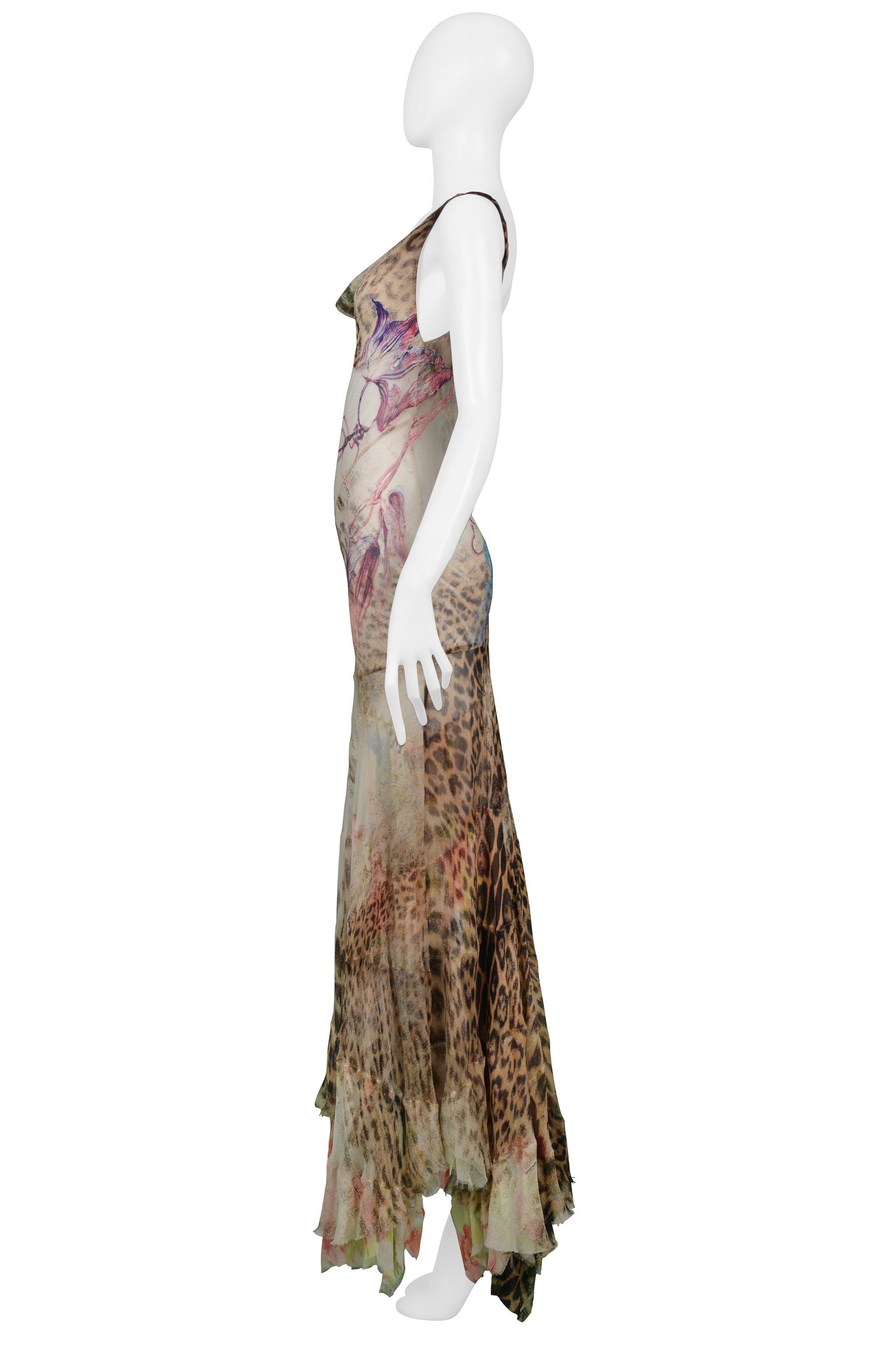 Women's Roberto Cavalli Floral & Leopard Print Evening Gown 2002