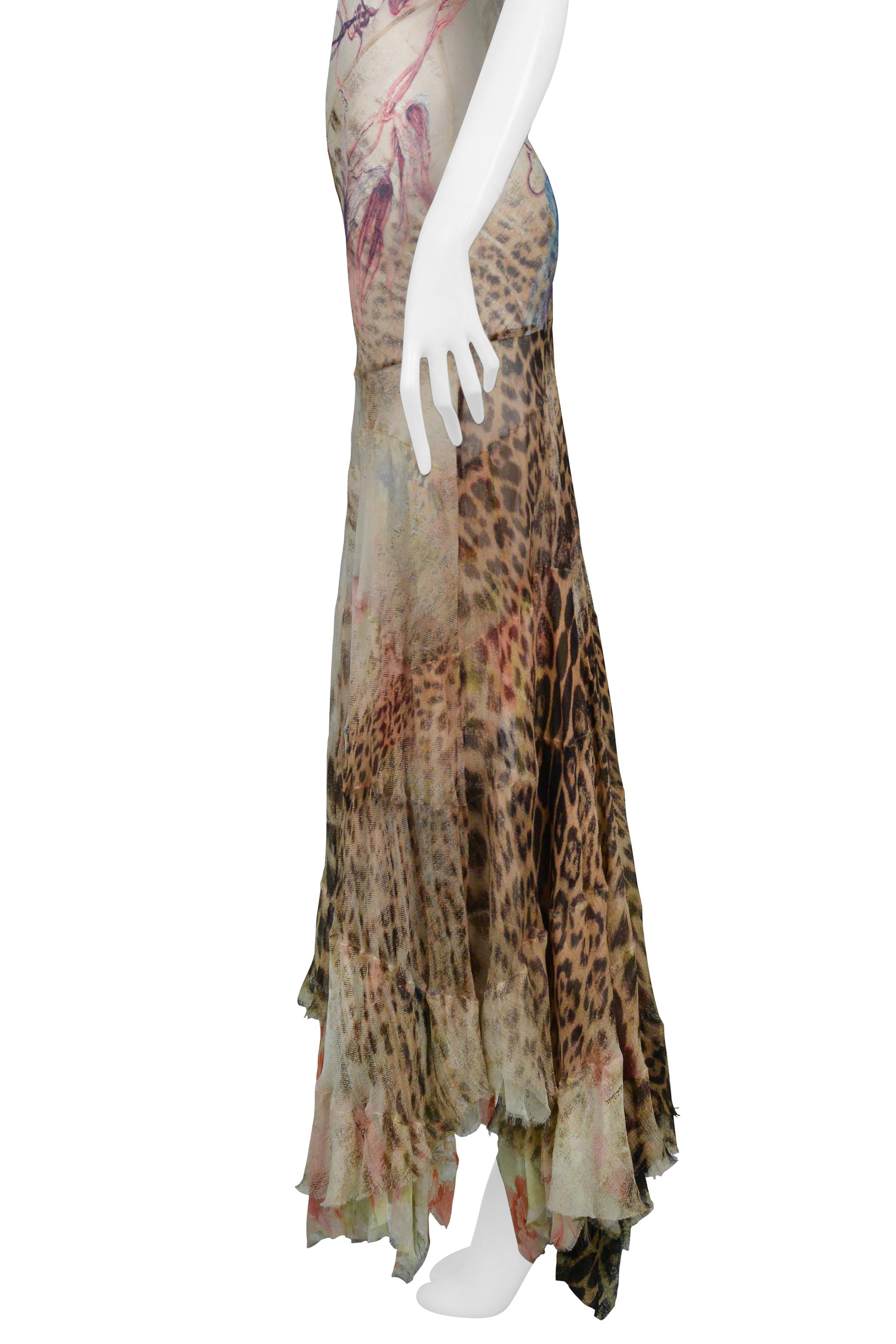 Roberto Cavalli Floral & Leopard Print Evening Gown 2002 2