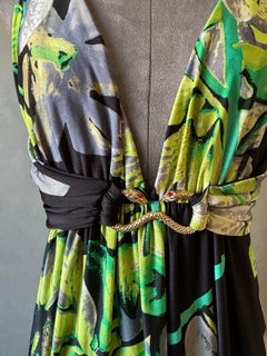 Roberto Cavalli Robe longue florale avec détails en serpent Jewel iconique - Taille L