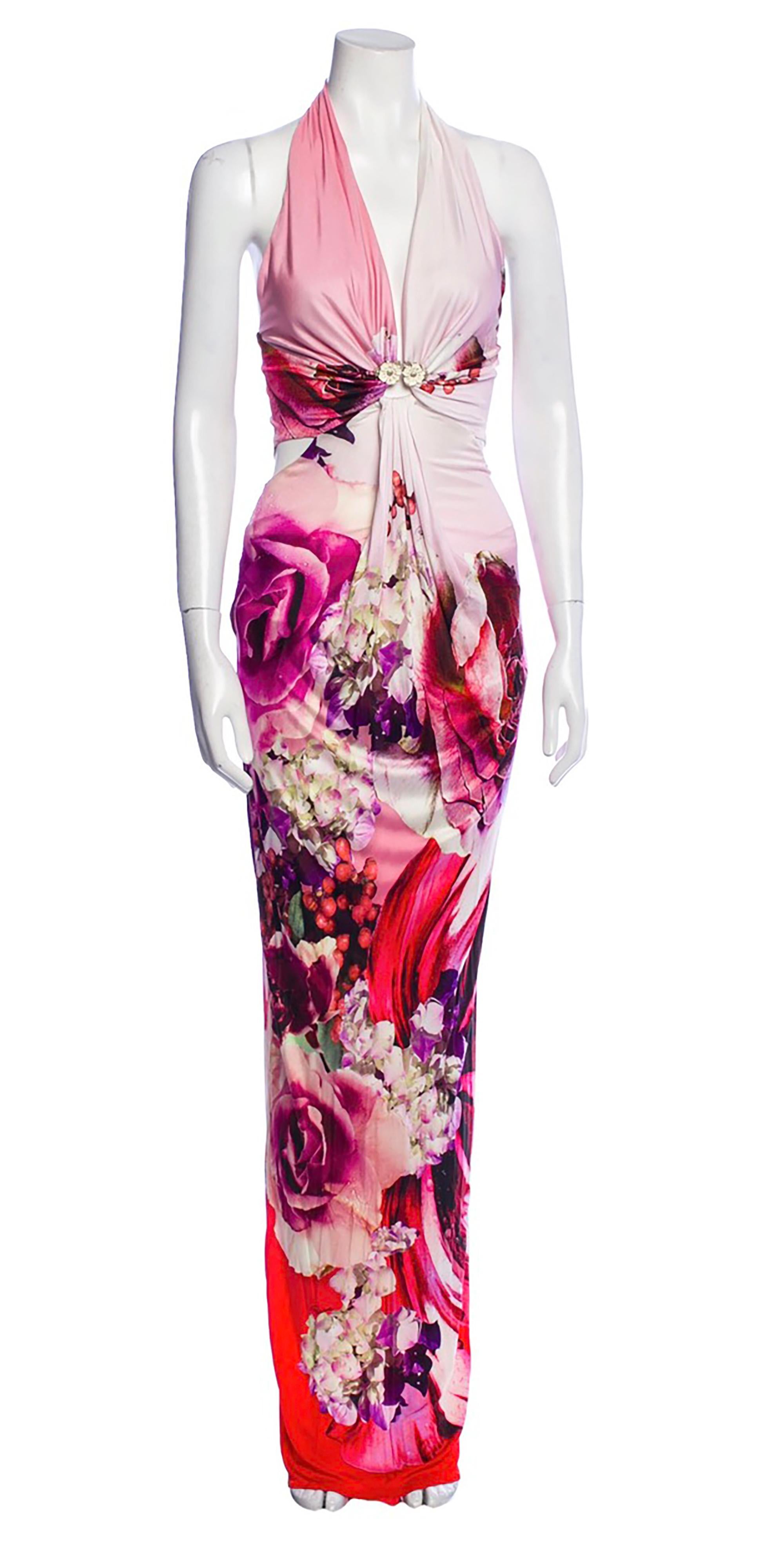 Women's Roberto Cavalli floral print halter gown