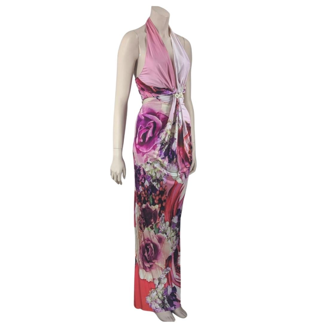 Roberto Cavalli Floral Print Halter Gown For Sale 2