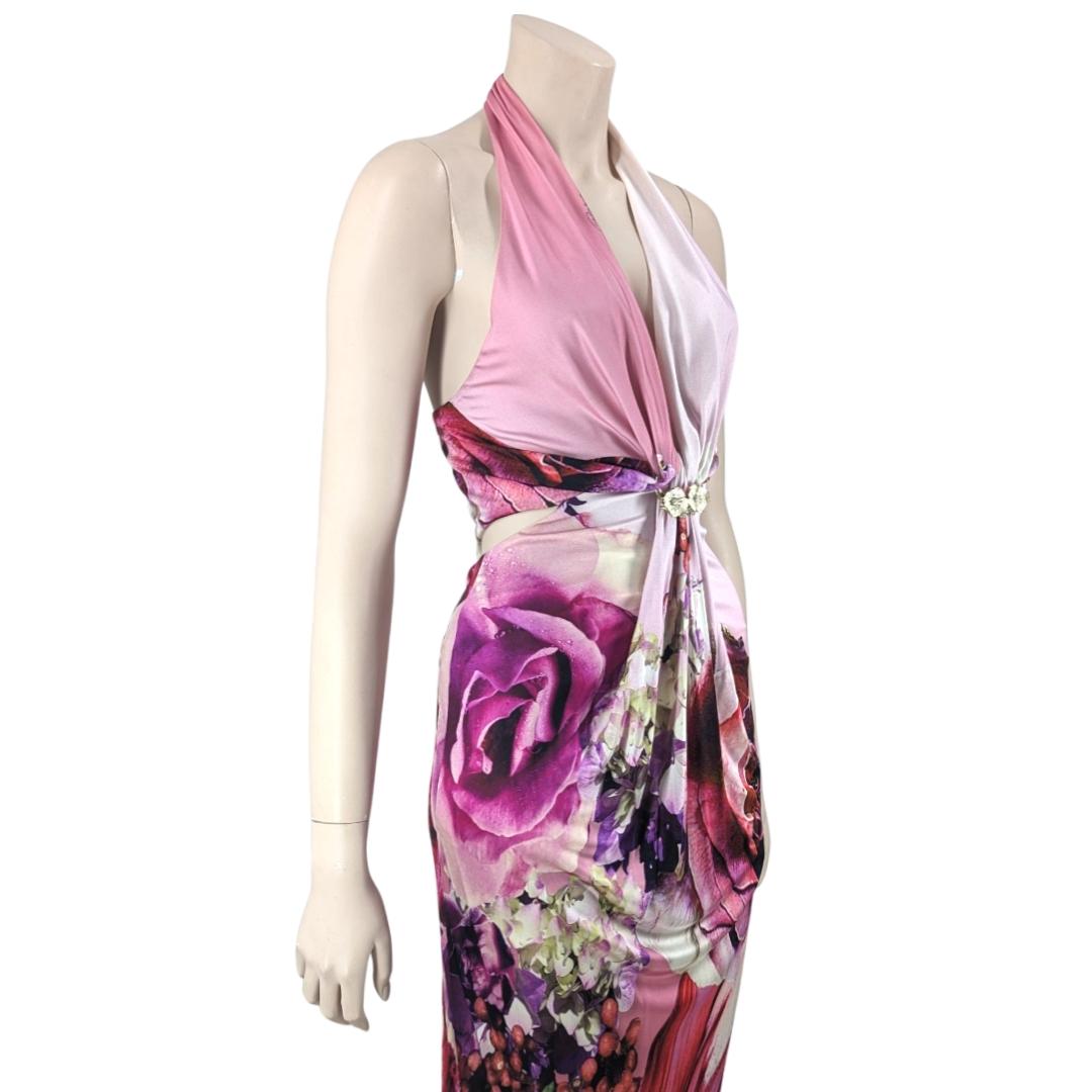 Roberto Cavalli Floral Print Halter Gown For Sale 3