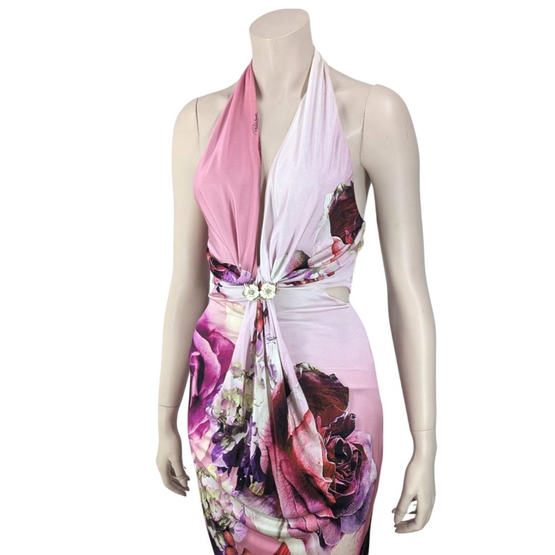 Roberto Cavalli Floral Print Halter Gown For Sale 5