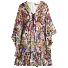 Roberto Cavalli Floral-Print Ruffled Silk Dress