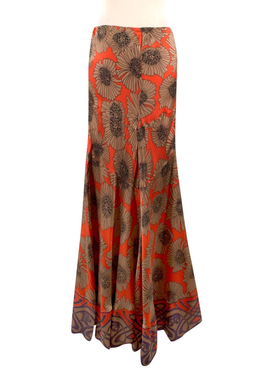 Roberto Cavalli Floral Printed Silk Fluted Maxi Skirt - Size US 8 2