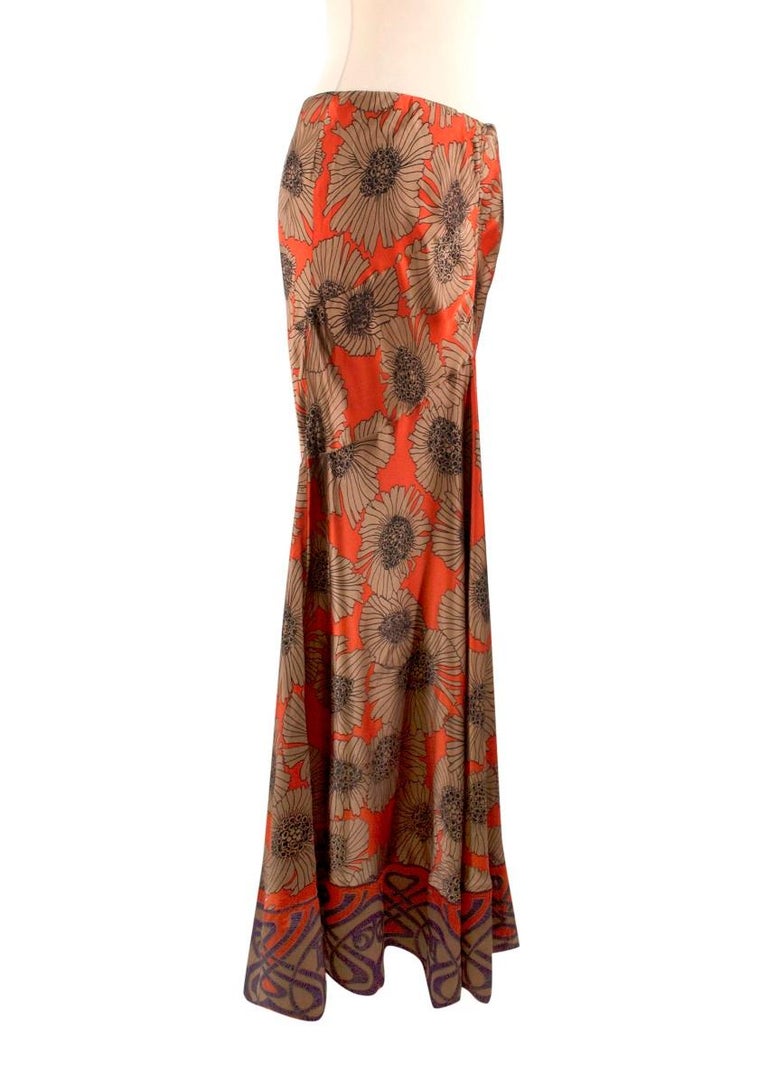 Roberto Cavalli Floral Printed Silk Fluted Maxi Skirt - Size US 8 3