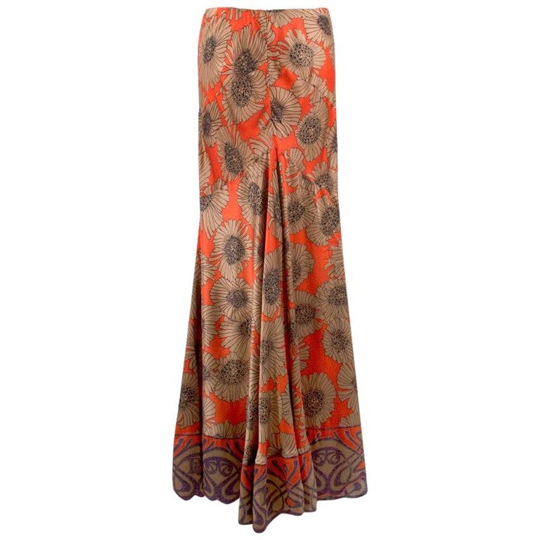 Roberto Cavalli Floral Printed Silk Fluted Maxi Skirt - Size US 8