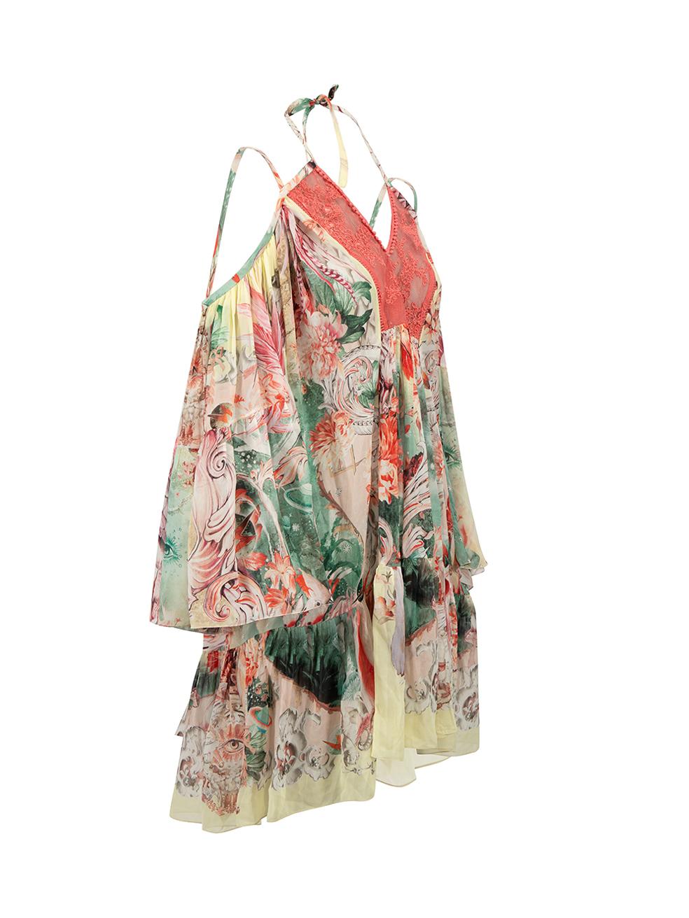 CONDITION is Very good. Hardly any visible wear to dress is evident on this used Roberto Cavalli designer resale item.



Details


Multicolour

Silk

Dress

Floral pattern

Cold shoulder

Long sleeves

Mini

Sheer

Front pink lace