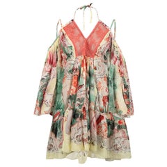 Roberto Cavalli Floral Ruffle Cold Shoulder Dress Size S